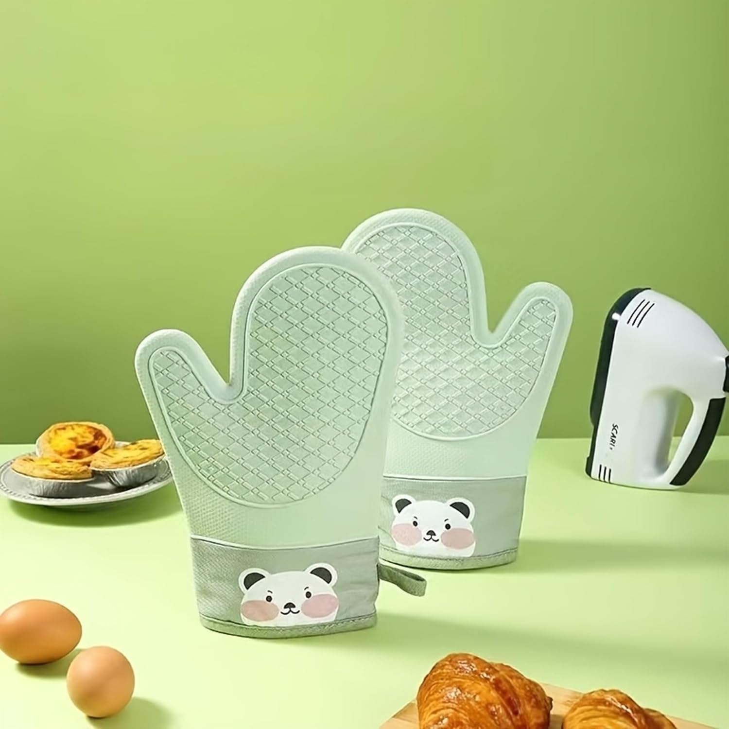 MR Bond of Trust 1 Pair of 600℃/1112°F Heat-Insulating Anti-Scalding Gloves, Silicone Baking Microwave Oven Special High Temperature Resistant Non-Slip Gloves, Kitchen Outdoor Barbecue Essential.