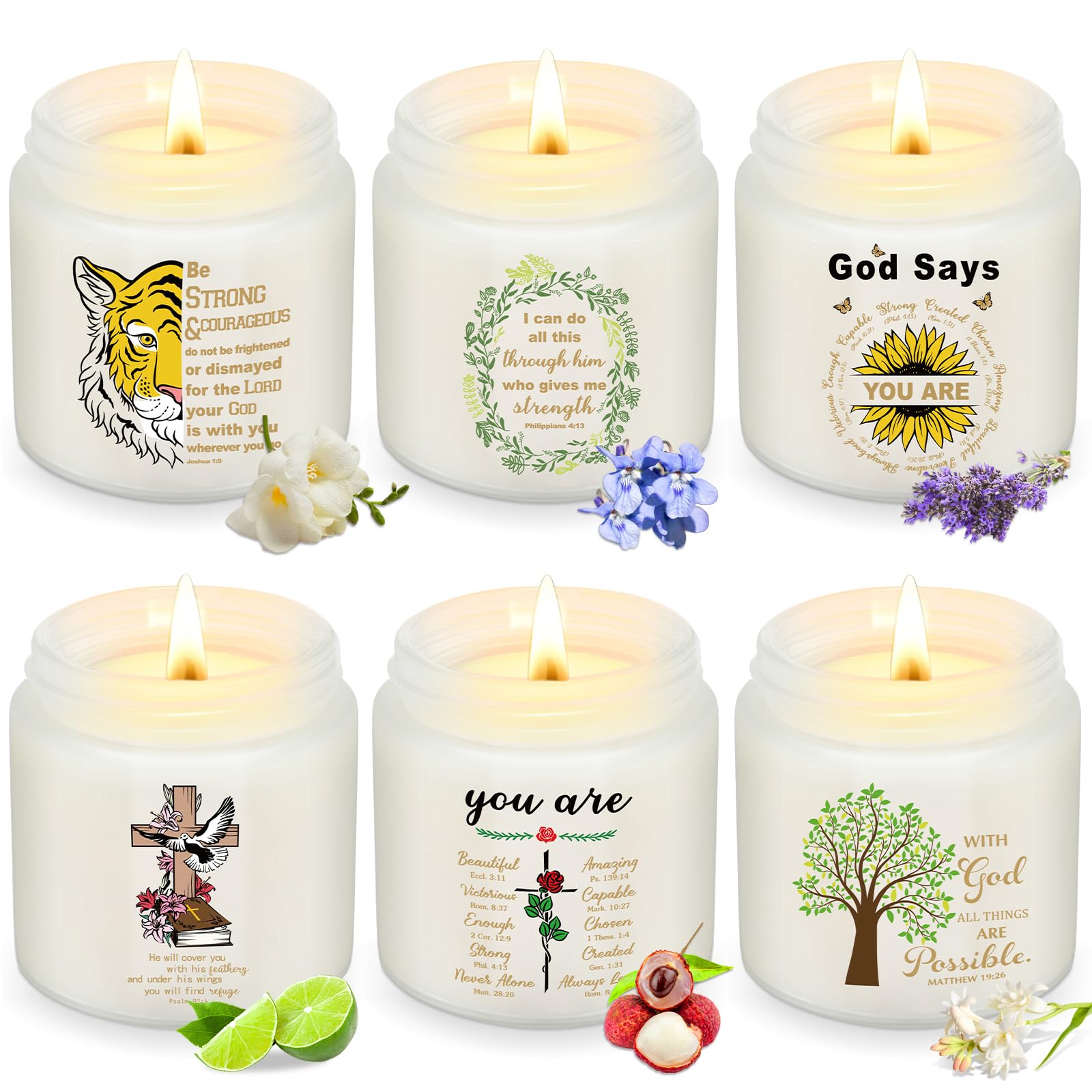 6 velas perfumadas de agradecimiento, 6 aromas diferentes, regalos para mujeres y hombres, regalo de cumpleaños, jubilación, Acción de Gracias (tema cristiano)