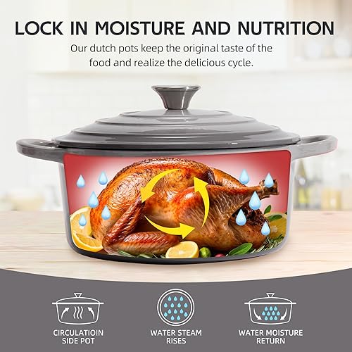 Miniatura 4 de Horno holandés de hierro fundido esmaltado de 6 cuartos de galón con tapa, asas dobles grandes, apto para horno hasta 500 F, olla redonda clásica