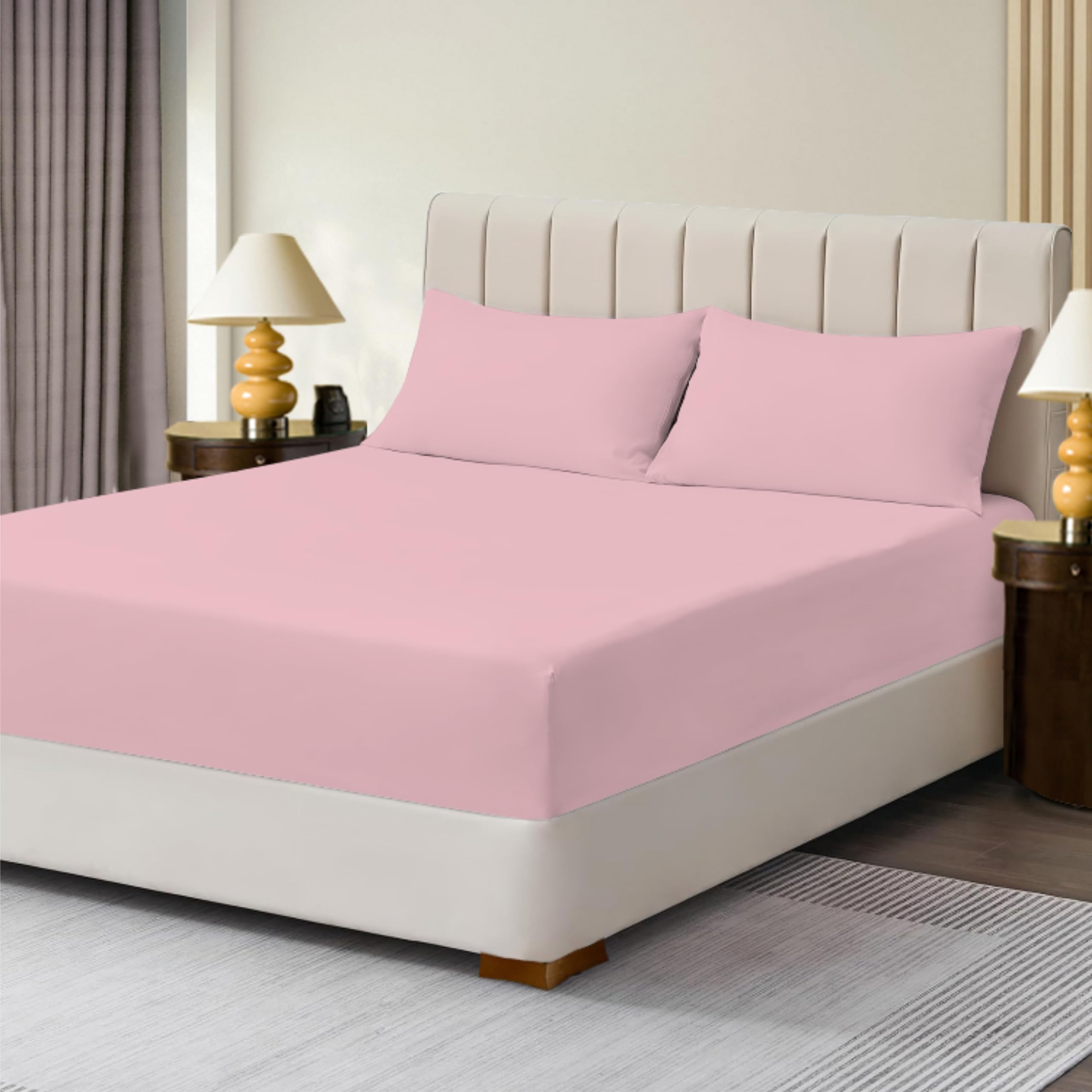 R&Z Extra Deep Polycotton Non Iron Fitted Sheet Easy Care 40cm (Pink, Single)