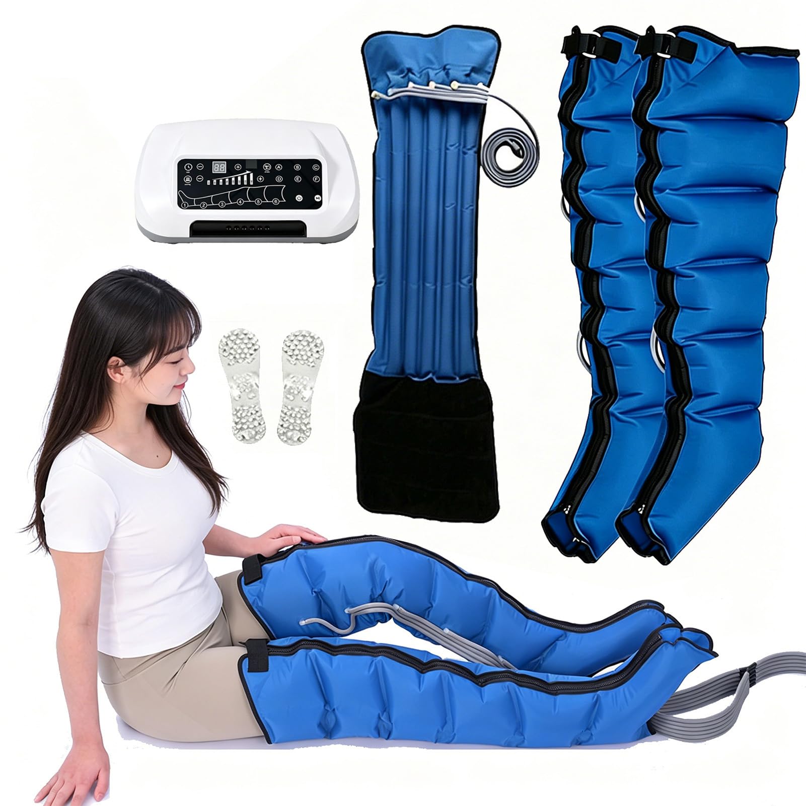 Joyfitness Leg Compression Machine, Leg Massager for Circulation, 6-Cavity Air Compression with Pressure Sensor, Wireless Control, Auto Exhaust Technology, Relieves Fatigue and Edema