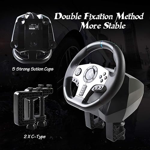 Miniatura 7 de PXN Volante de carreras de juegos V9 de 270900 ajustable con embrague y palanca de cambios compatible con vibración y función de auriculares