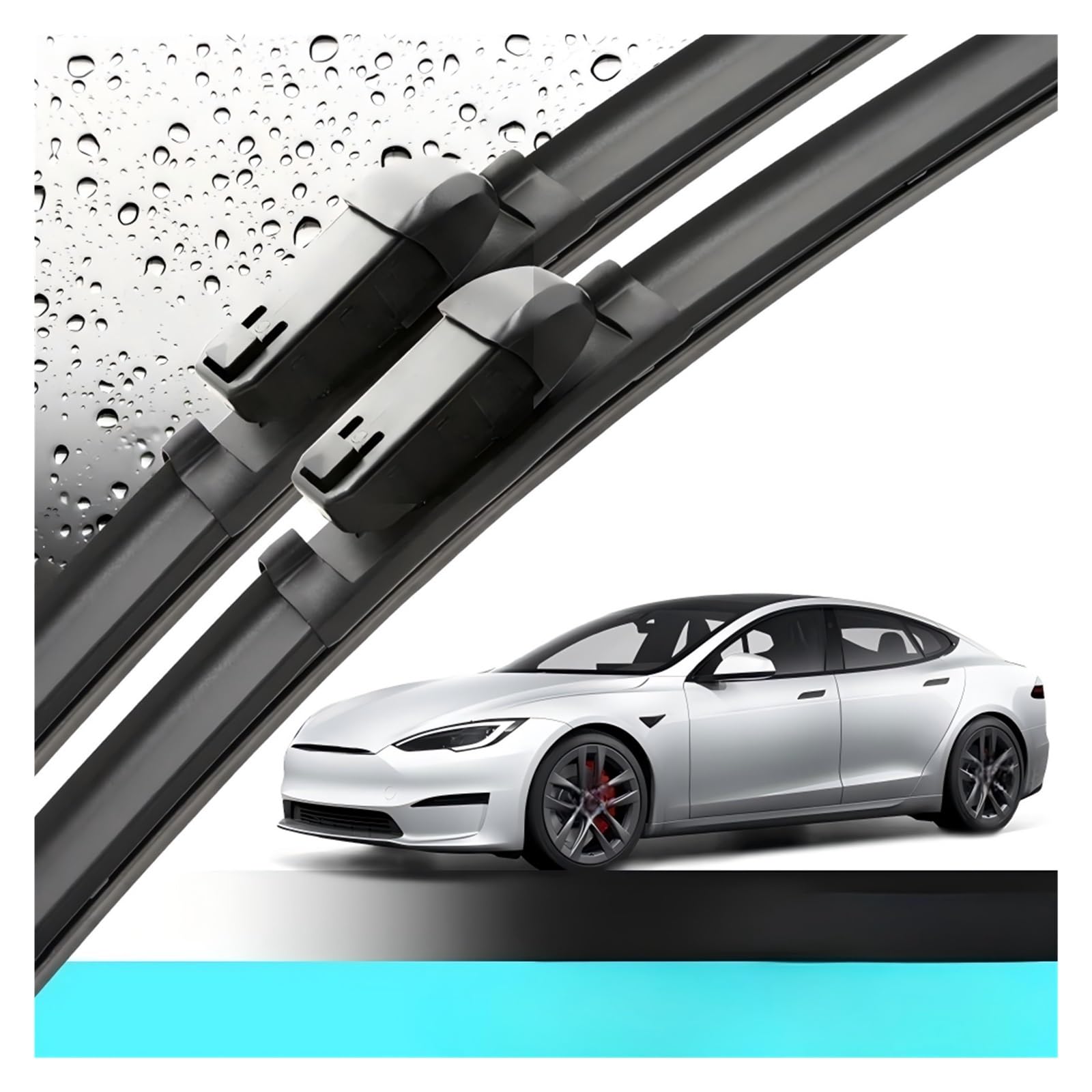 Limpiaparabrisas de coche Limpiaparabrisas delanteros silicona y goma para Tesla, modelo S 2012-2023, cepillo para ventana parabrisas 28 "+ 17(Silicone wiper-,Left-hand drive)
