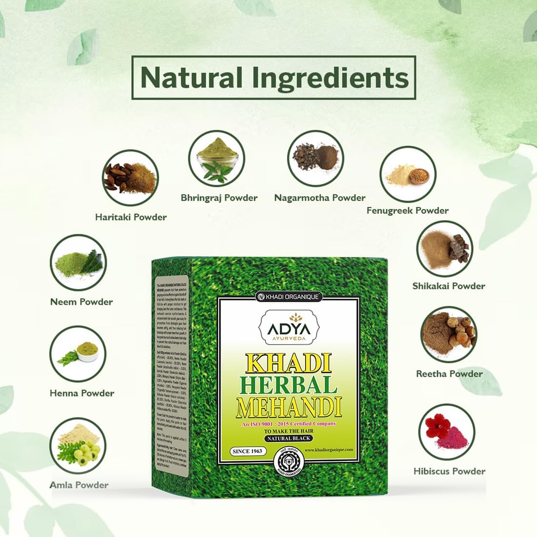 Khadi Organique Ayurvedic Herbal Black Mehndi | Herbal & Natural Hair Colour Powder for Black Hair | Natural Conditioning Pure Henna for Men & Women | Free From Harsh Chemicals - 75 GM (Pack of 3) 2