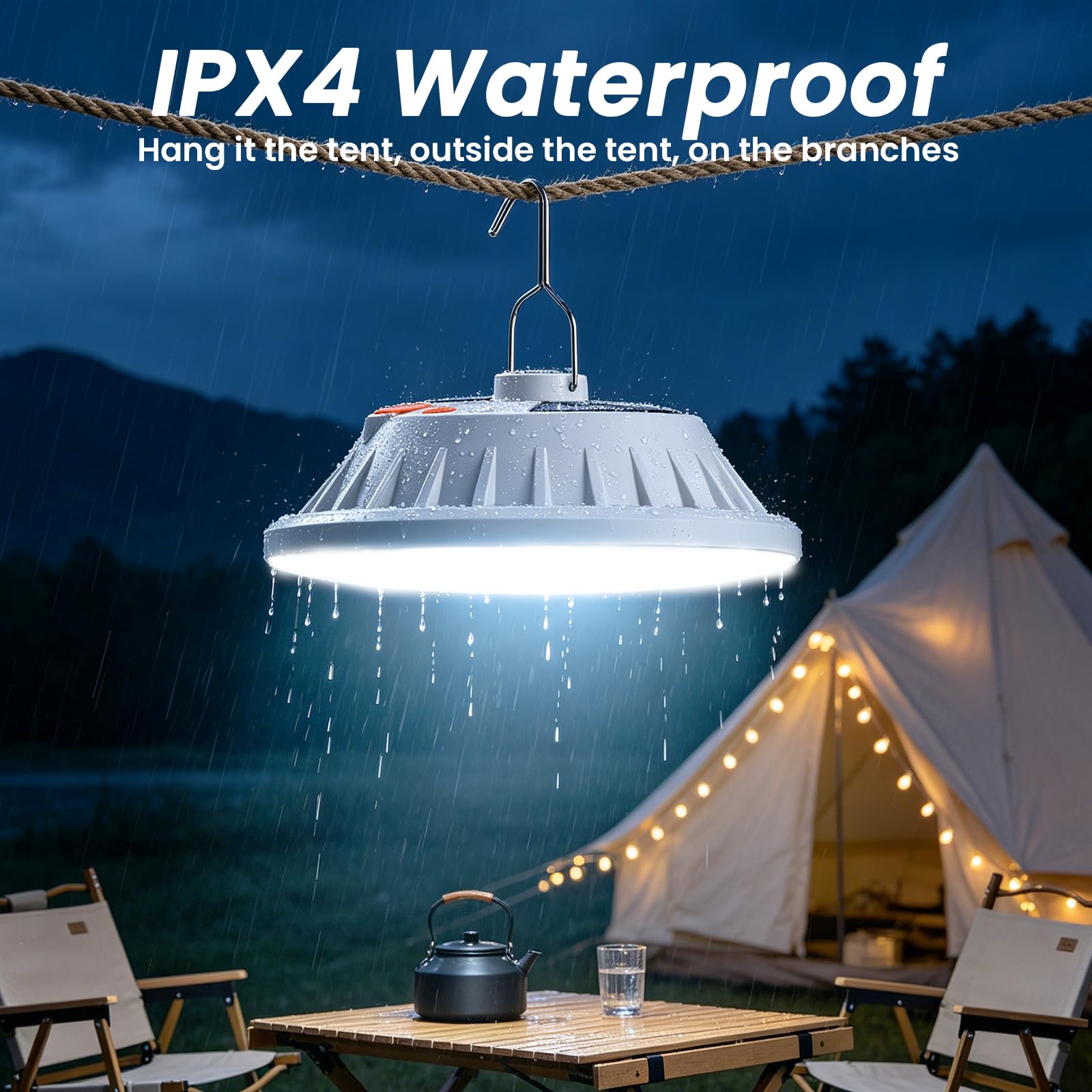 Lampara Solar Camping, 2 Piezas Luz Camping Recargable, con 5 Modos de lluminación y Mando a Distancia, IPX7 Impermeable Portátil Luz de Emergencia para Acampar Carpa Pesca Senderismo