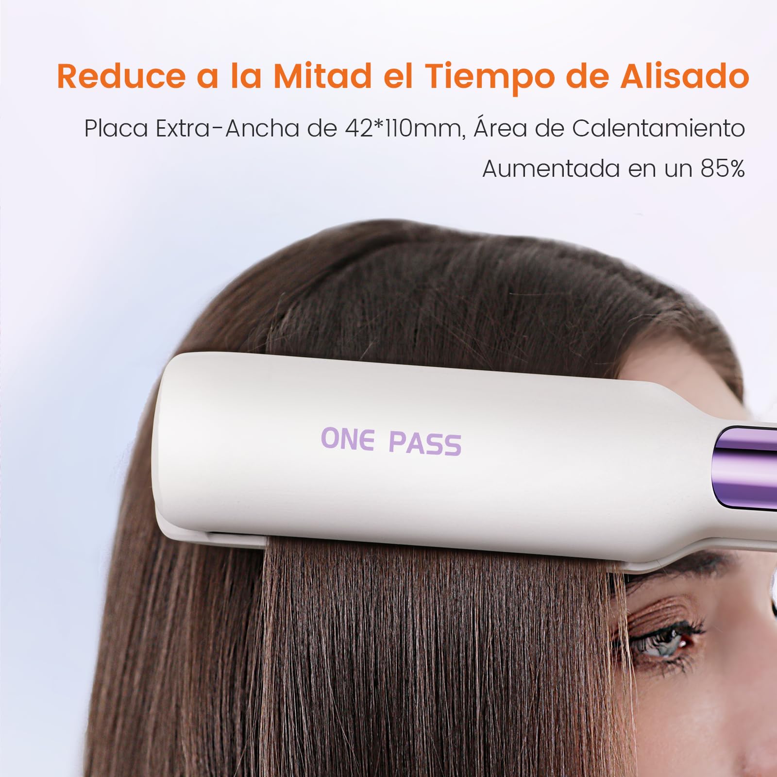 Faszin Plancha de Pelo con Placa de 42 mm de Ancho, Plancha de Titanio con Iones Negativos, Pantalla LED, Calentamiento Rápido de 30 s, Temperatura Ajustable de 11 Niveles (130-230 ℃) - Blanco