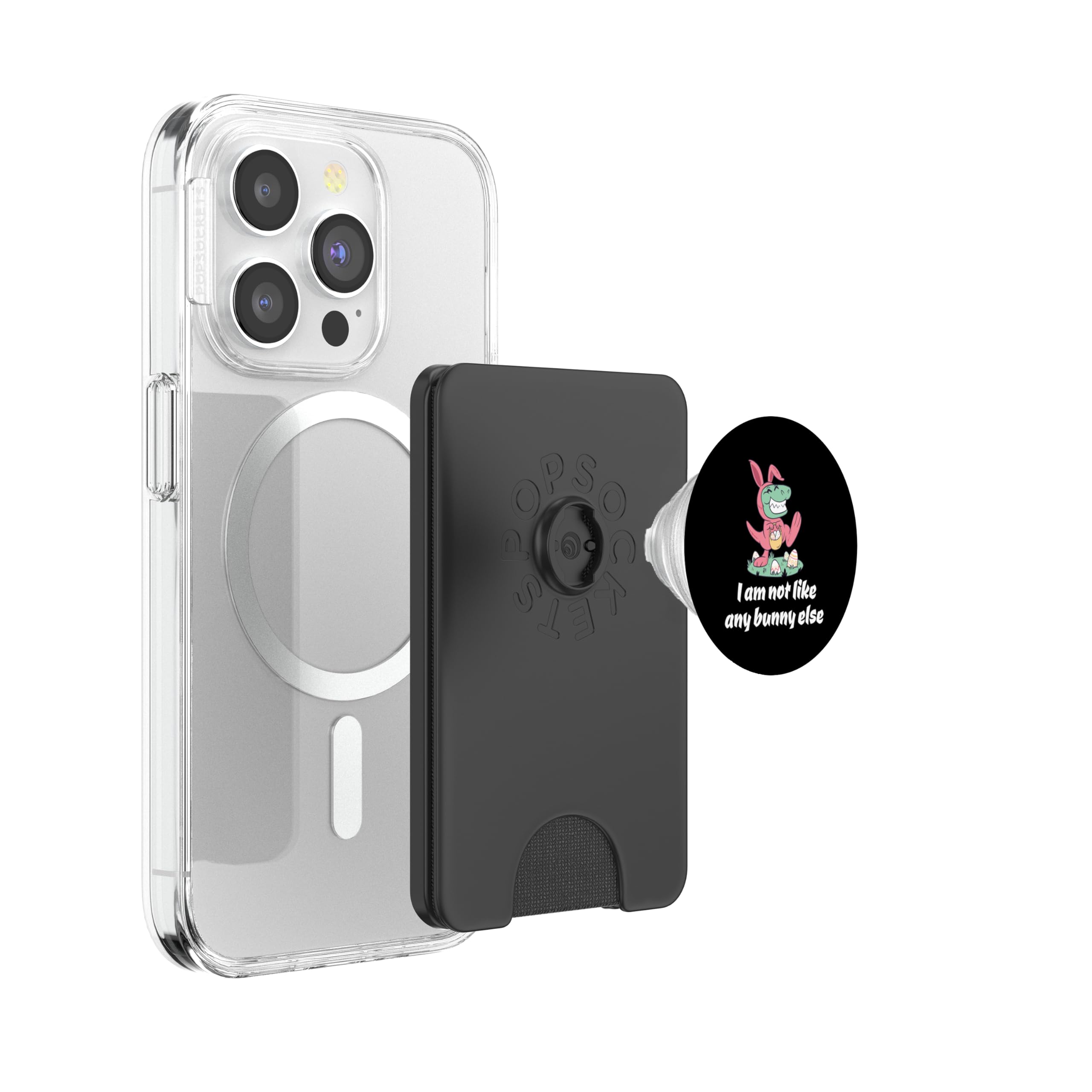 Not like the other T-Rex is looking for Easter eggs Easter bunny PopSockets PopWallet for MagSafe, Black - Image 3