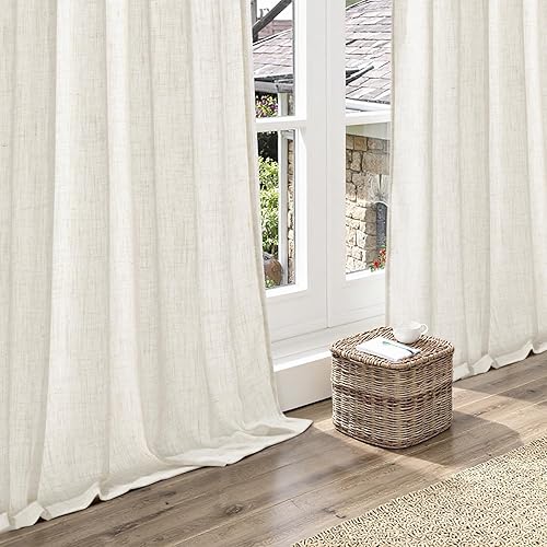 Miniatura 4 de MIULEE Cortinas de lino de 96 pulgadas de largo para sala de estar, 2 paneles, bolsillo para barra de cortina de marfil natural, con pestaña