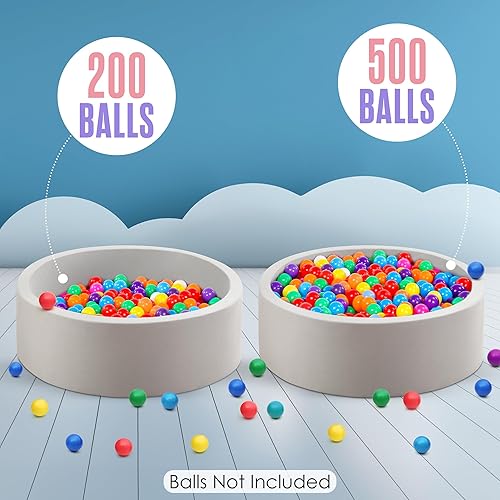 Miniatura 5 de Houseables Piscina de bolas de espuma, ballpit interior, equipo de juego suave, 35.4 x 11.8 pulgadas, gris, redondo, cubierta extraíble, corralito