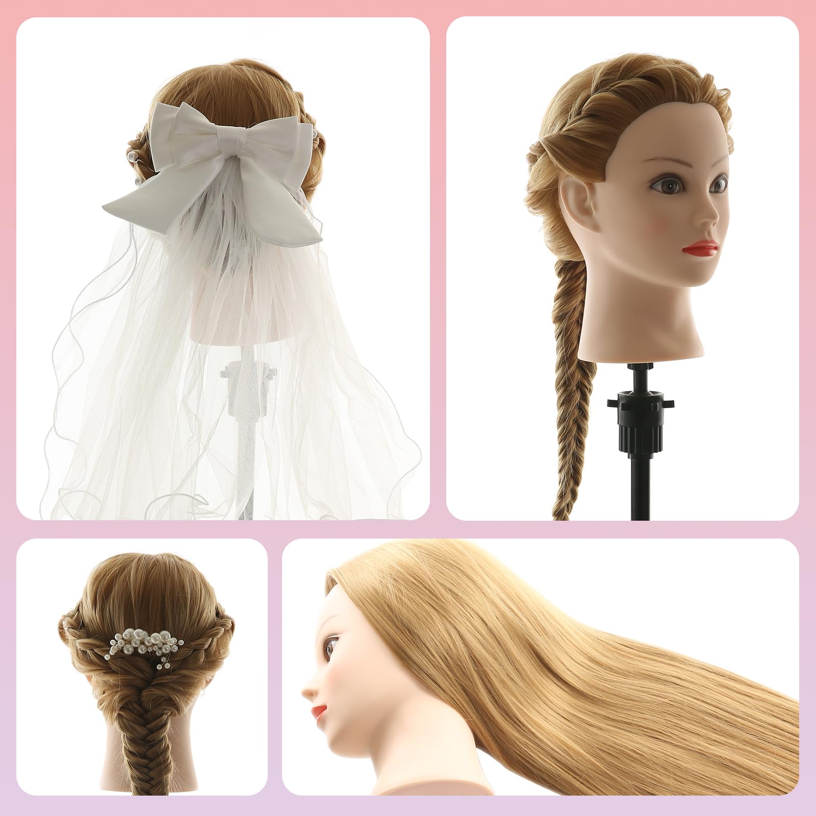 Testina Parrucchiere 26" Capelli Sintetici Morbidi Testa Acconciature Staffa Accessori