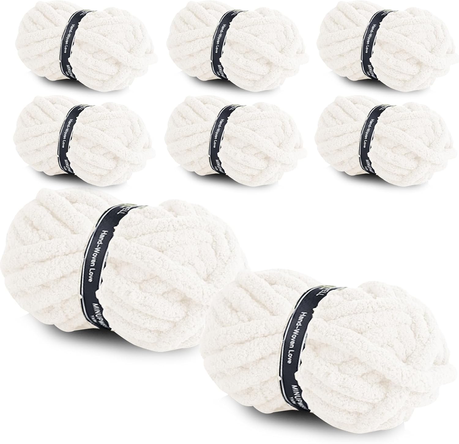 8 Packs Jumbo Chunky Chenille Yarn - 1820g(64oz) 254 Yards (761ft) Bulky Yarn - Chunky Yarn for Hand Knitting Blanket,Cushions, Pet Bed - Soft and Durable(Cream)