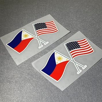 Car Stickers for Philippines American Flags USA Pilipinas Filipino National Flag Tape Motor Vehicle Auto Body Window Decal 2PCS 152x81mm