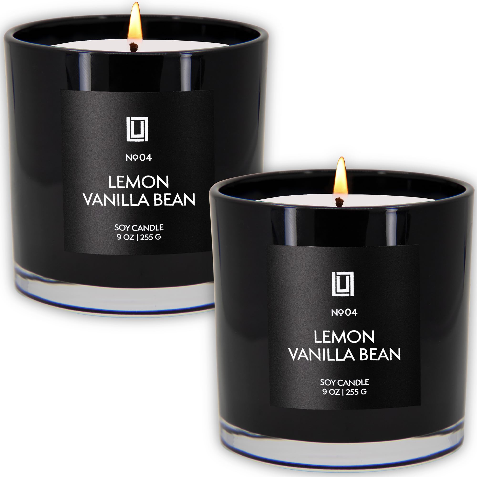 Lemon Vanilla Bean | Velas de soja perfumadas de lujo | Vertidas a mano en los Estados Unidos | Altamente perfumadas y duraderas | Tarro blanco de 9 onzas, paquete de 2