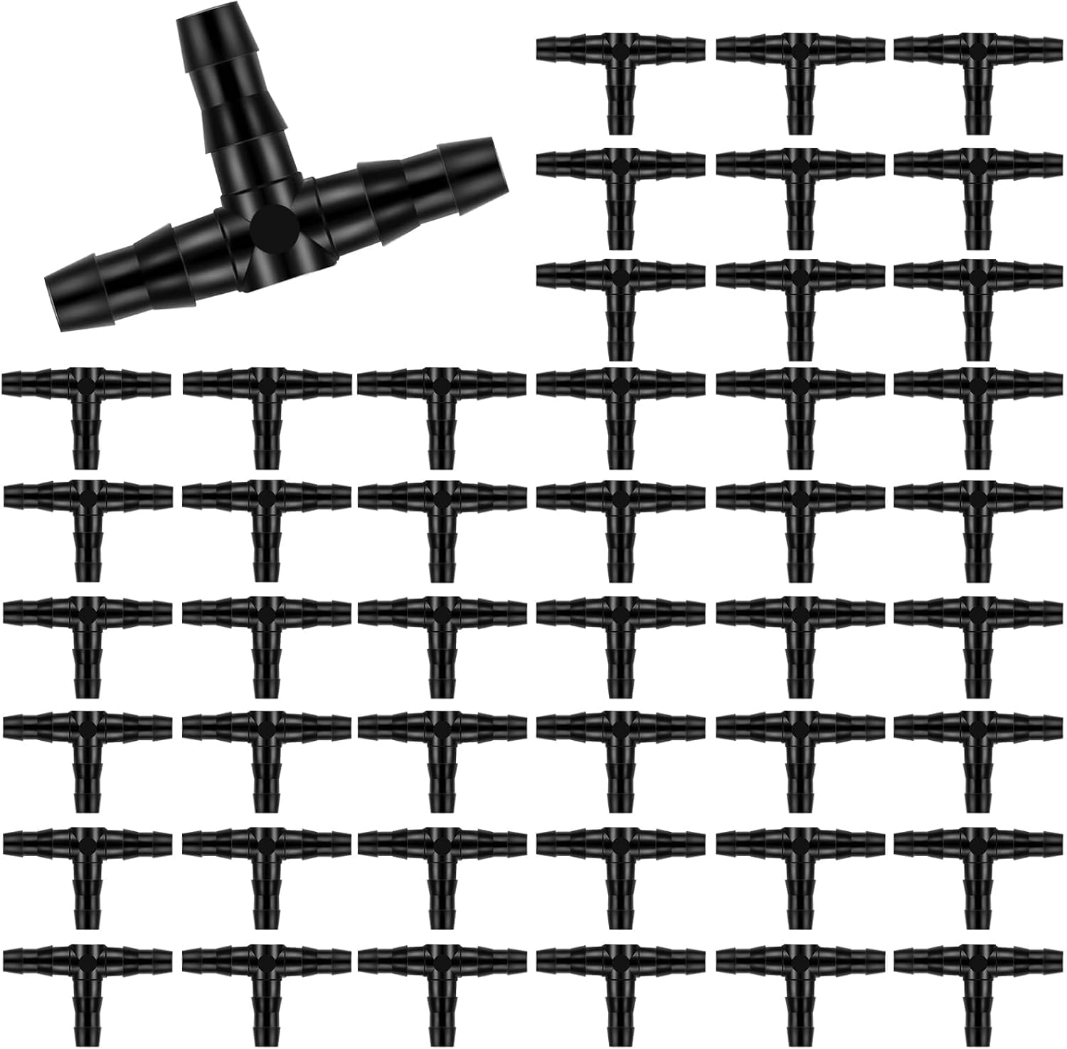 Kalolary 100PCS 1/4" Universal Barbed Tee Fittings, 1/4 Inch Barbed Tee Connectors Drip Irrigation Fittings for 4mm/7mm Water Tube Parts Drip Irrigation Hose Connector Watering System