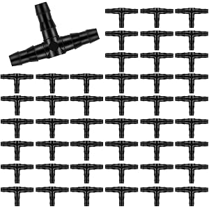 Kalolary 100PCS 1/4" Universal Barbed Tee Fittings, 1/4 Inch Barbed Tee Connectors Drip Irrigation Fittings for 4mm/7mm Water Tube Parts Drip Irrigation Hose Connector Watering System