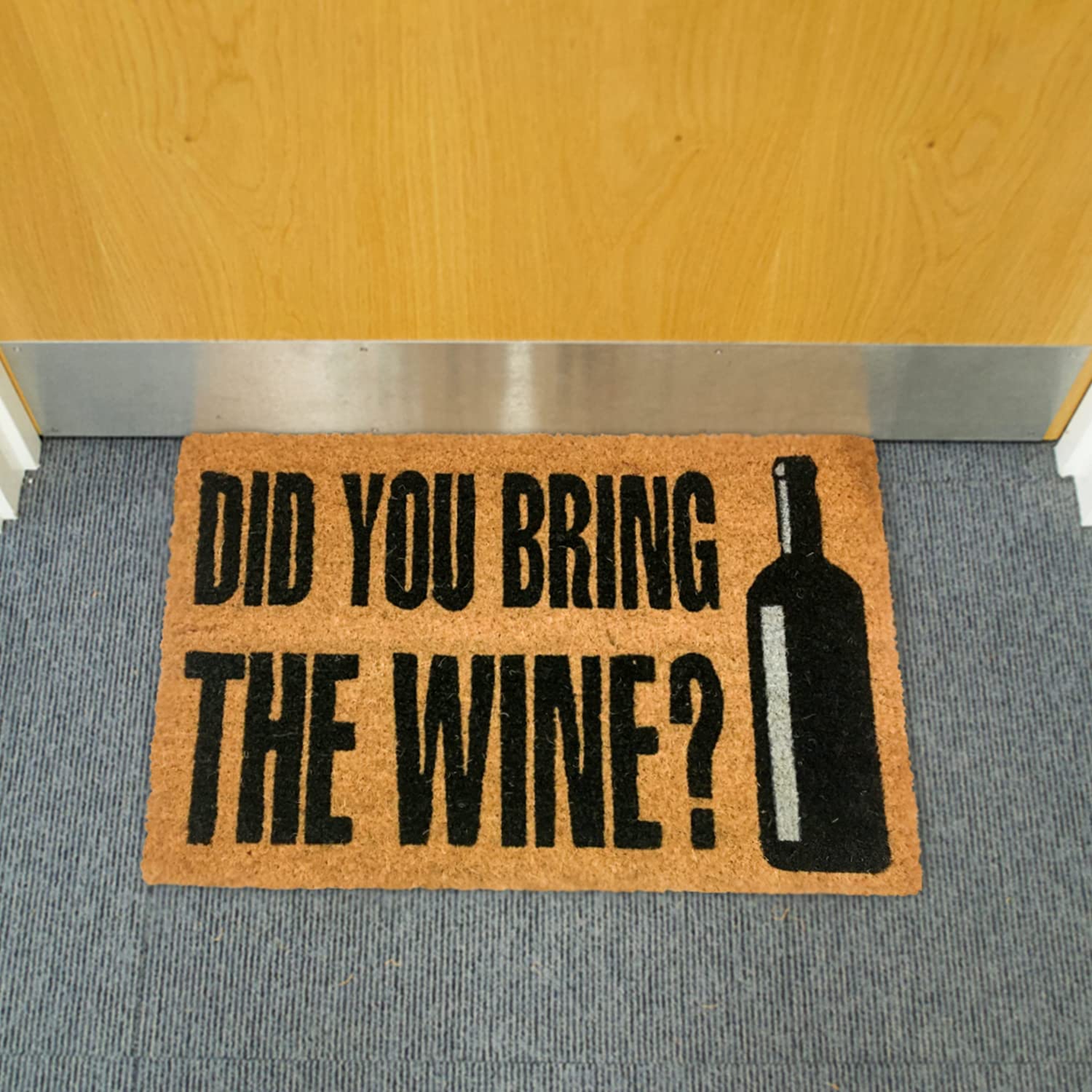 Koko Doormats – Welcome Natural Coconut Fiber Door Mat | Non-slip PVC Base | 60x40cm | Design Did you bring the Wine? | For Indoor & Outdoor