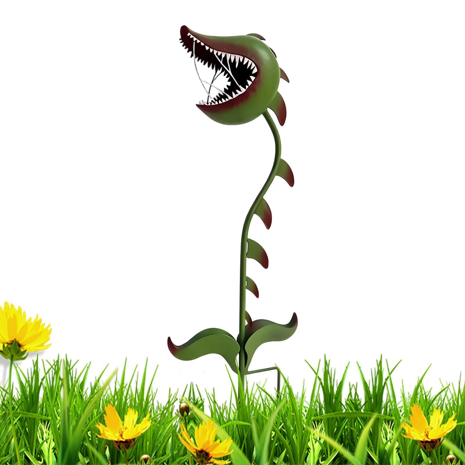 Metalowe kwiaty na zewnątrz, Nepenthes dekoracyjne kapryśne - zabawny palik kwiatowy na patio - na dziedziniec, podwórko, patio, krajobraz, rabatki kwiatowe, sadzarki, park, ganek