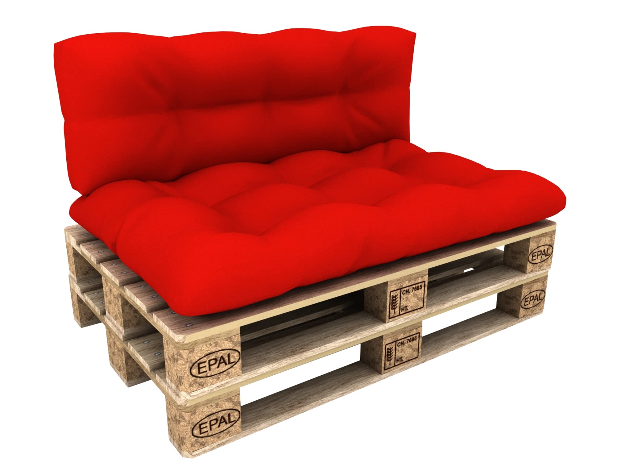 POKAR Set of 2 Pallet Cushions: Seat 120x80 cm + Backrest 120x40 cm Water Repellent | Tufted Cushions for Pallet Furniture and Garden Sofa | Outdoor and Indoor Use | Oeko-Tex | Made in EU | Red โ image 1