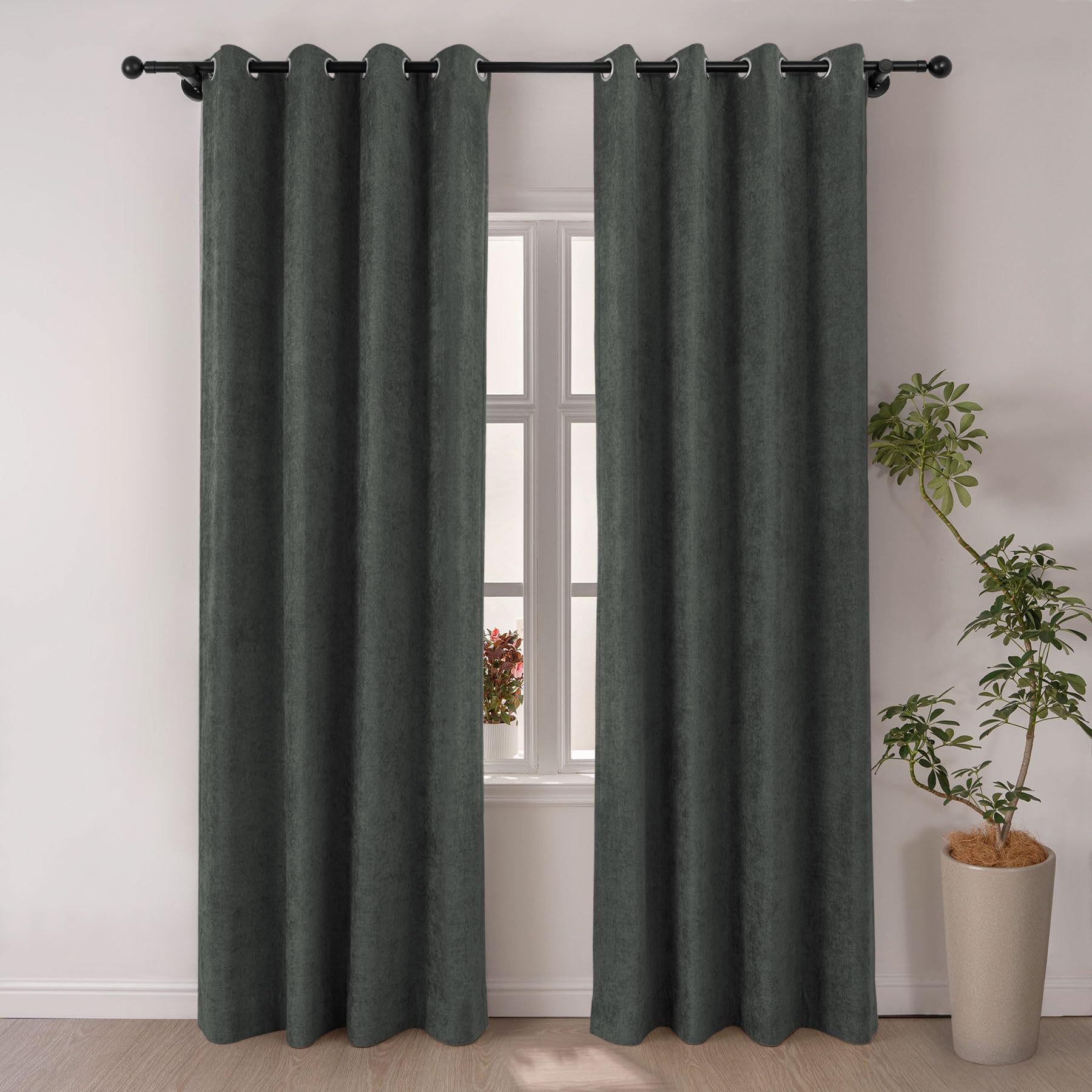 Macochico Full Blackout Chenille Curtains 102 Inches Length, Soft and Luxury Window Treatments for Bedroom Living Room Kids-Room, 84”Wx102”L Grey Blue Grommet Drapery with Tieback, 1 Panel
