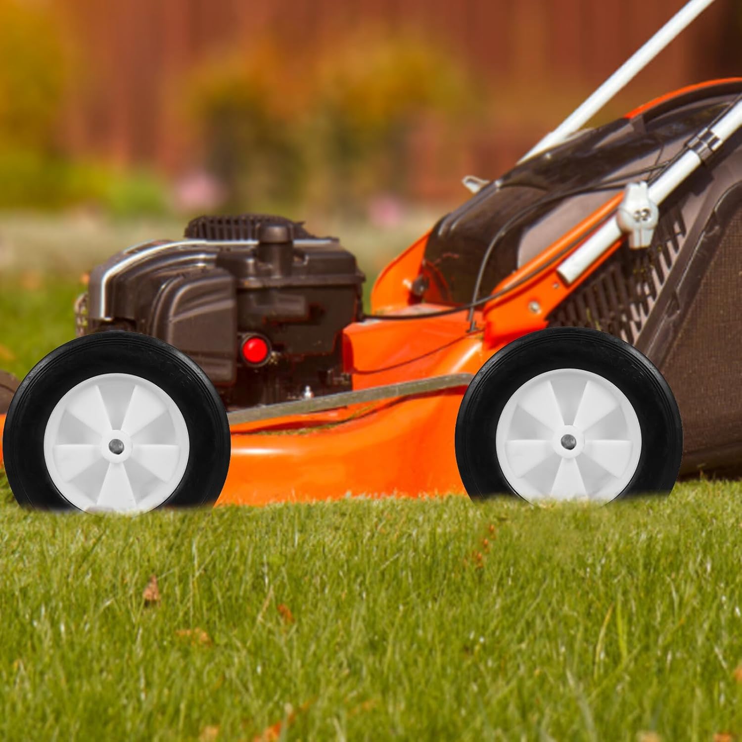 2pcs Solid Rubber Mower Replacement Wheels 8-inch Treaded Lawn Mower Wheels for Grass Cutter and Outdoor Cart Replacement