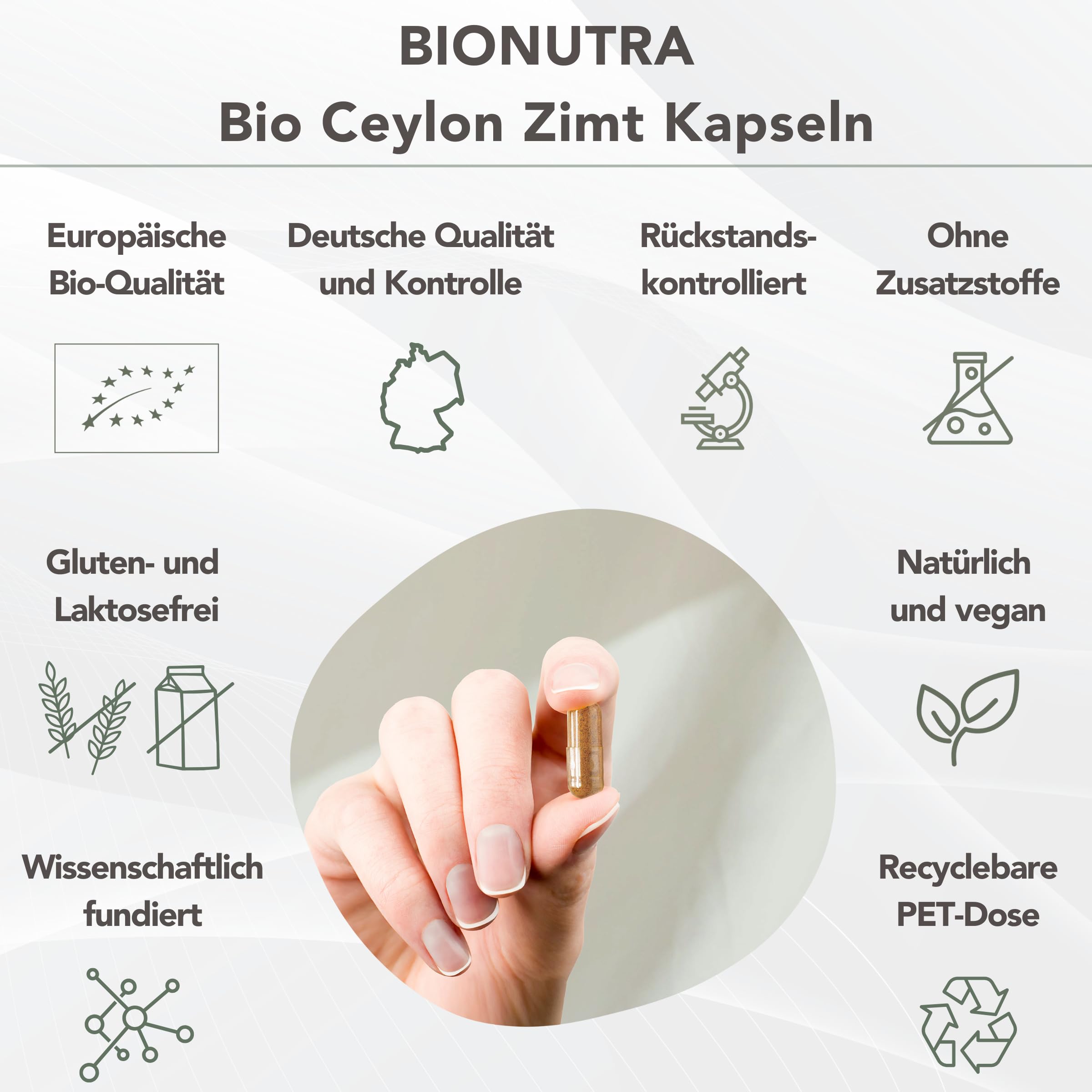 BIONUTRA Bio Ceylon Zimt Kapseln, 270 Stk. à 600 mg, hochdosiert | echte Zimtrinde, cumarinarm, rückstandskontrolliert, ohne Zusätze, vegan, deutsche Herstellung aus Ceylon Zimt Bio Pulver