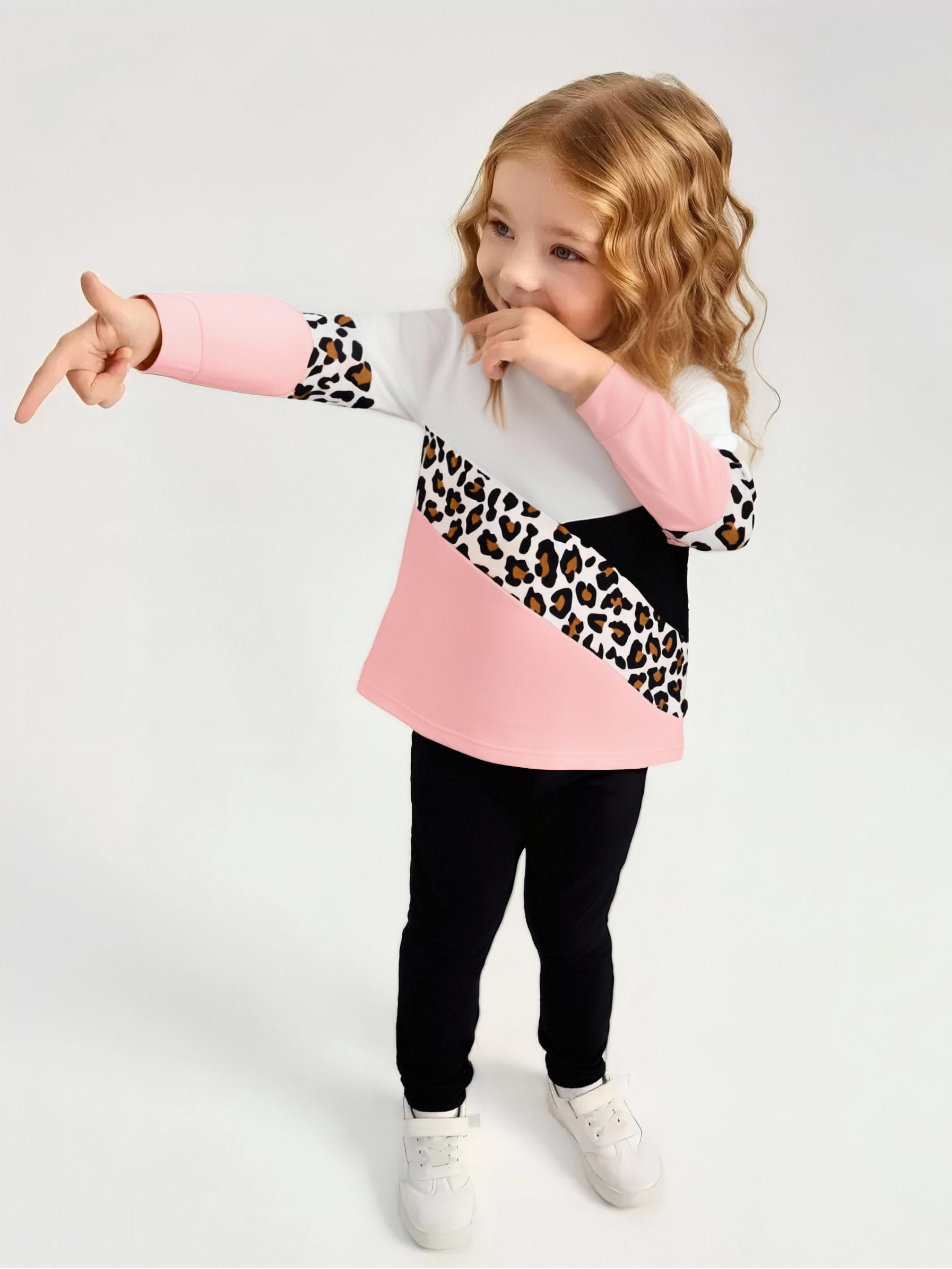 Conjunto de ropa para niña y niña, sudadera con estampado de oso, pantalones de retazos de colores, 2 piezas, conjunto de ropa de otoño e invierno