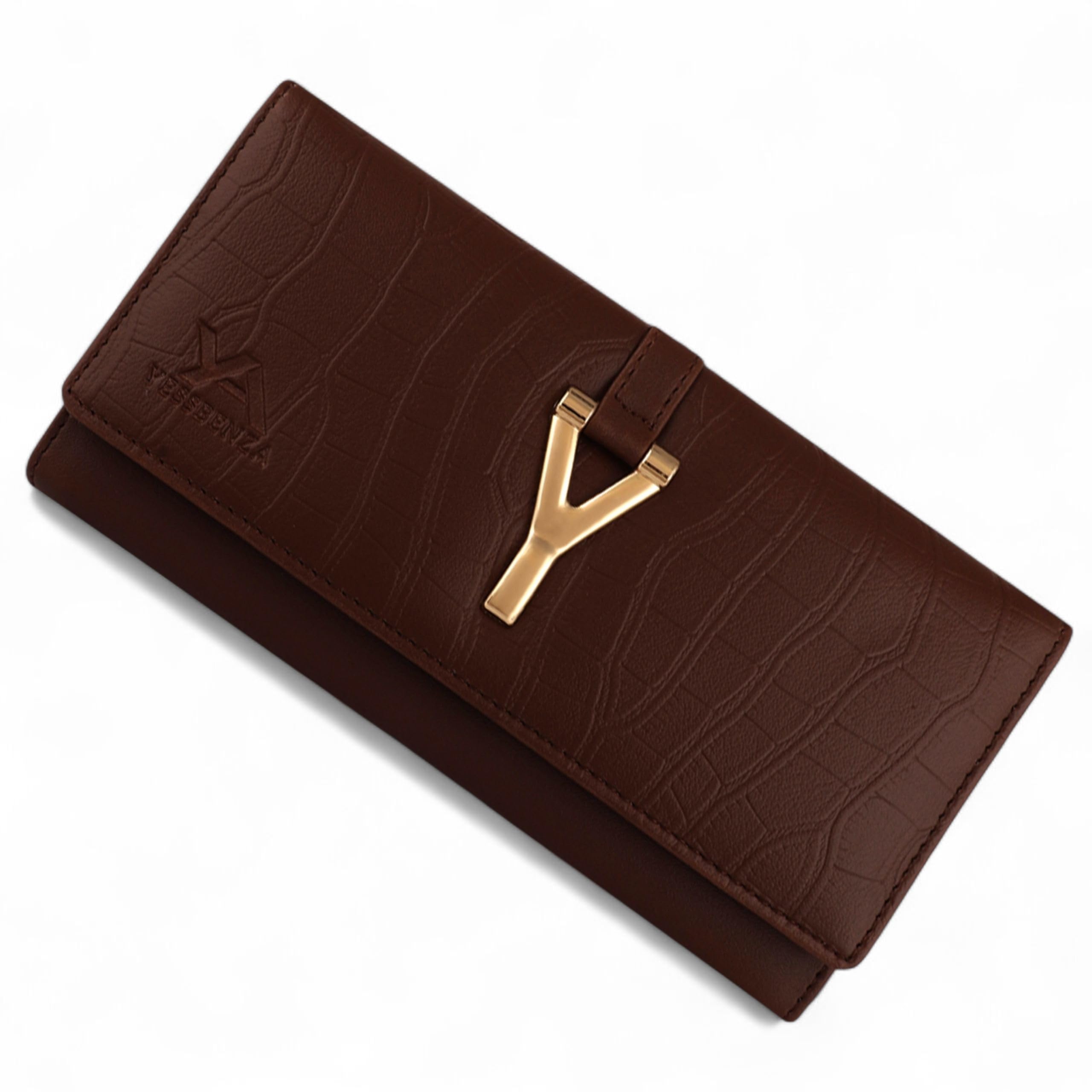 Women's Tow Fold Casual Latest Hand Clutch Wallet Purse with Phone Pocket 6 Cards Slot (Clay Brown)-image-43