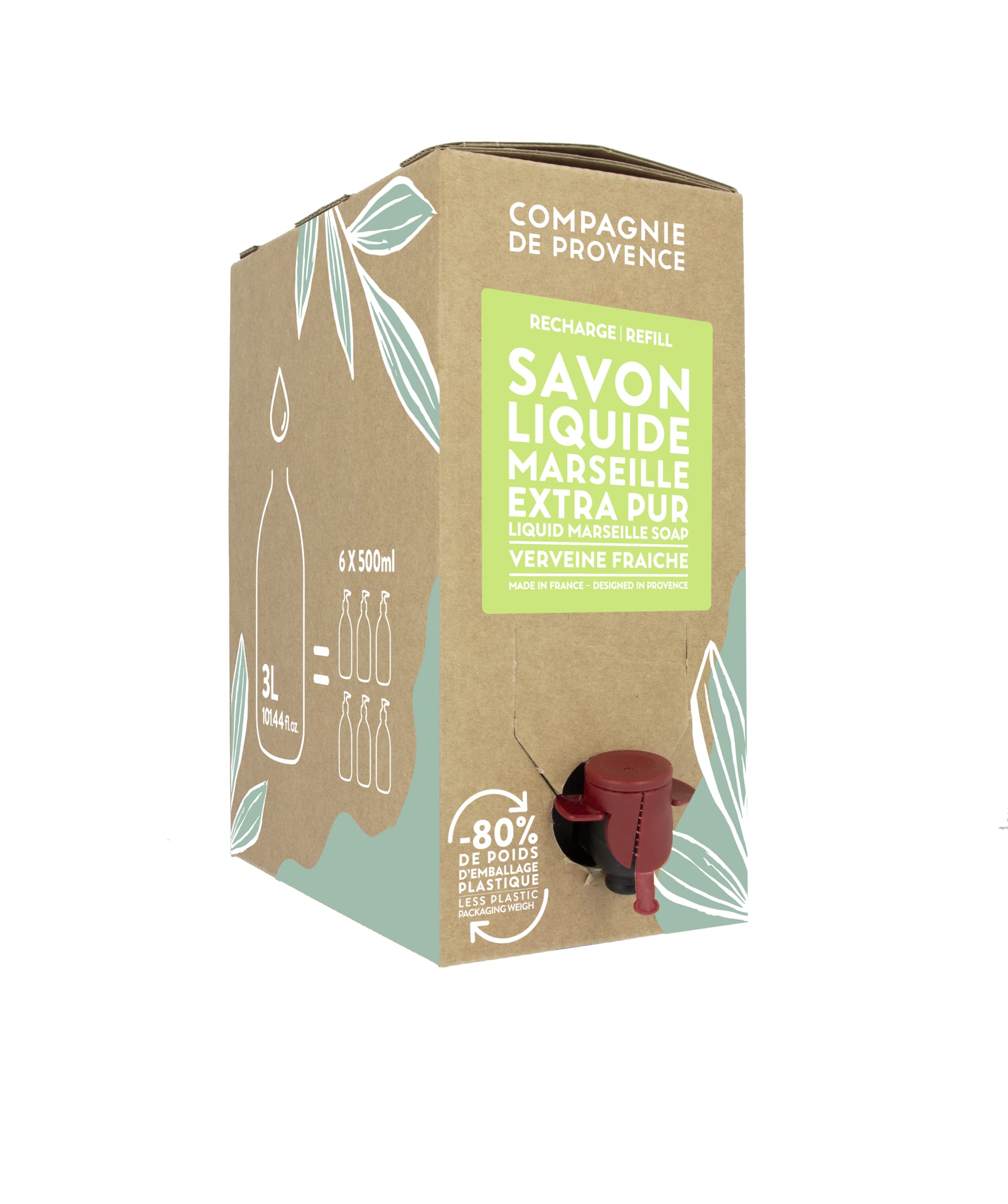 La Compagnie de Provence - Sapone liquido di Marsiglia Ricarica 3L - Verbena Fresca - Per Corpo e Mani - Made in France