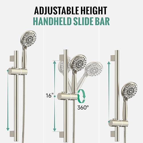 Miniatura 7 de SR SUN RISE Sistema de ducha de lluvia de 12 pulgadas, cabezales de ducha de alta presión y juego combinado de mano de 6 rociadores de barra