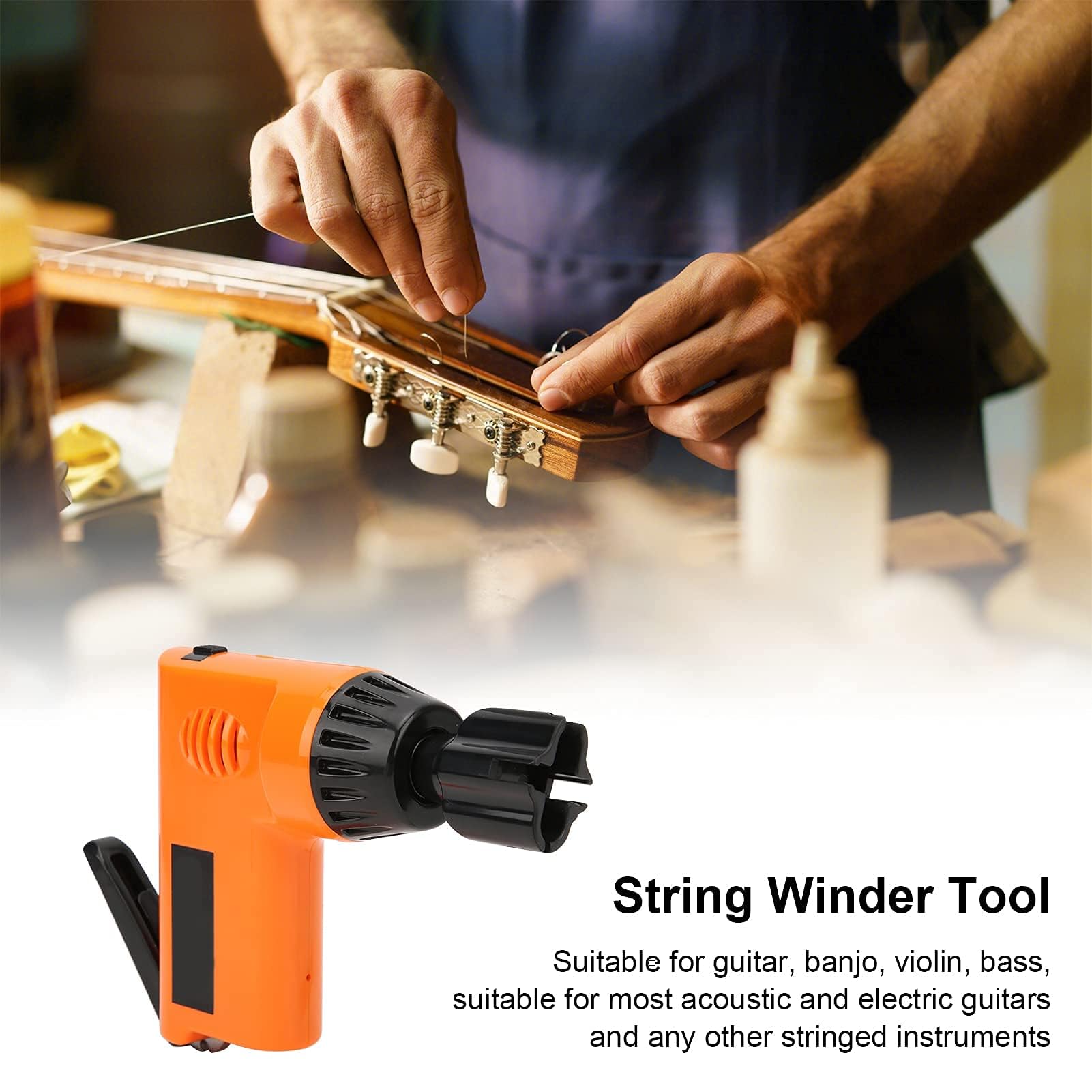 Coupe-Cordes de Guitare Électrique, Multifonctionnel Enrouleur de Cordes Outil d'entretien de Guitare Accessoires d'Instruments pour Guitare Basse Ukulélé 2.7‑4.3V(Orange)