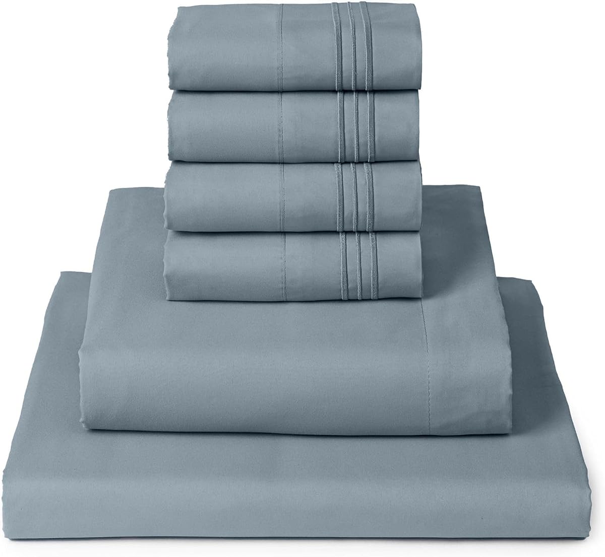 Juego de sábanas Mellanni King - Ropa de cama de colección icónica de 6 piezas | Incluye 4 fundas de almohada, bolsillo de 16 pulgadas de profundidad, fácil cuidado, extra suave, sábanas refrescantes, microfibra cepillada - Azul Spa