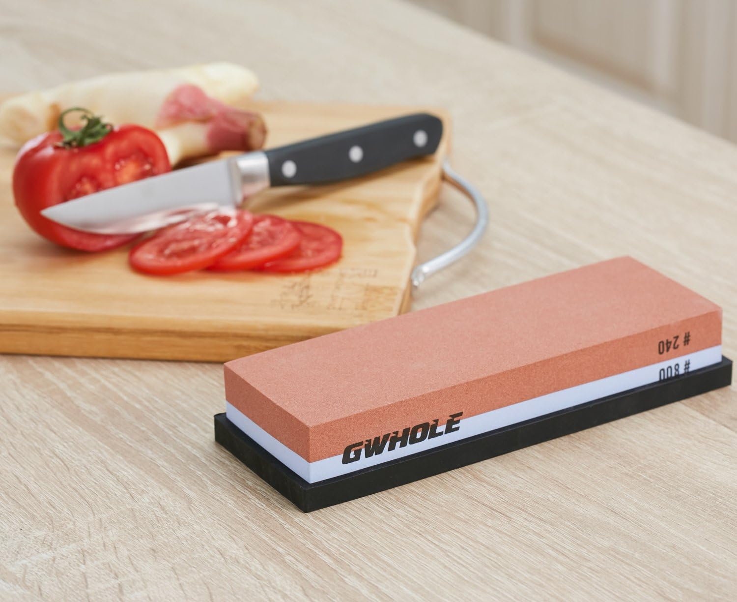 GWHOLE 240/800 Grit Two-Sided Knife Sharpening Stone Whetstone with Base
