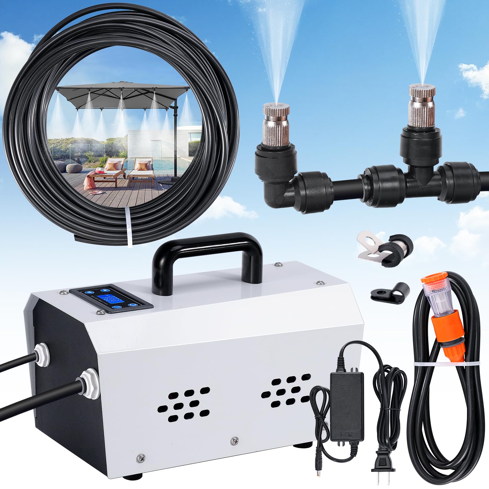 Photo 1 of *NON-FUNCTIONAL*
KHEARPSL Portable Misting System, Outdoor Misting Cooling System, Misters for Outside Patio, Greenhouse, Garden, Farm, with Booster Pump and 20 Nozzles, The Device Can Regular Intermittent Work