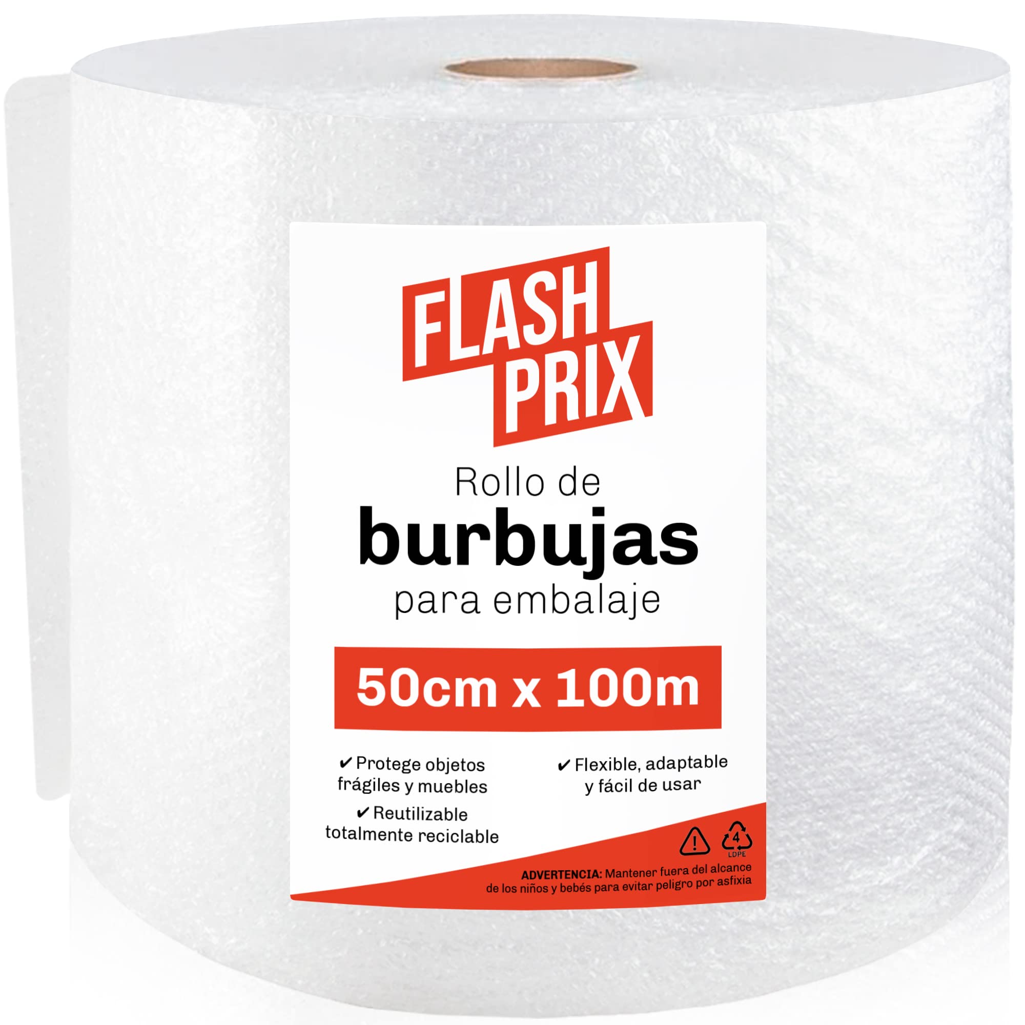 Rollo Plastico Burbujas Embalaje, 50cm Ancho y 100m longitud. Papel burbuja perfecto para Mudanzas, Embalajes y Envíos
