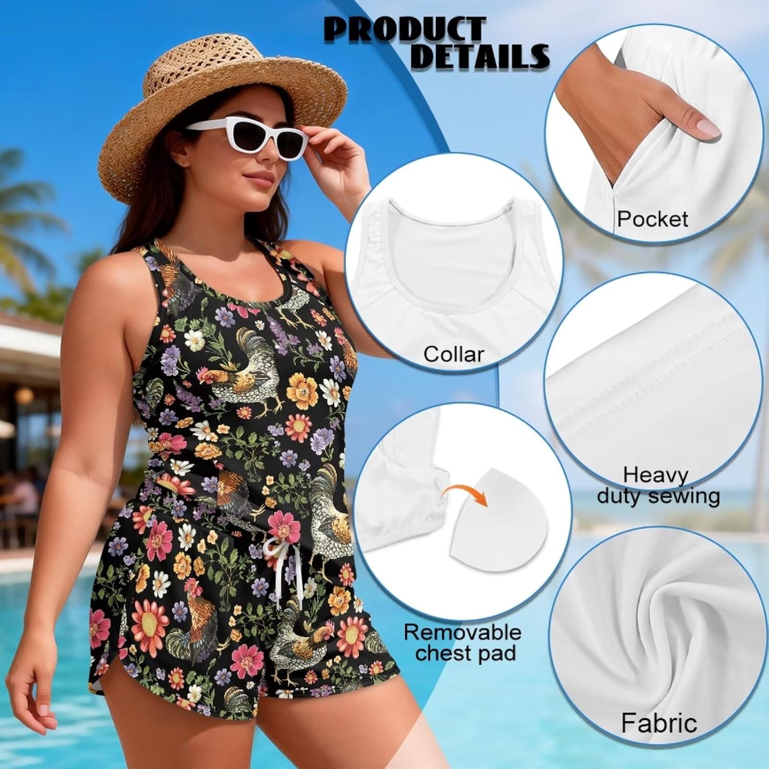 Womens Tankini Swimsuits Sets Tummy Control Bathing Suit Tank Tops Summer Beach Swimwear S-6XL