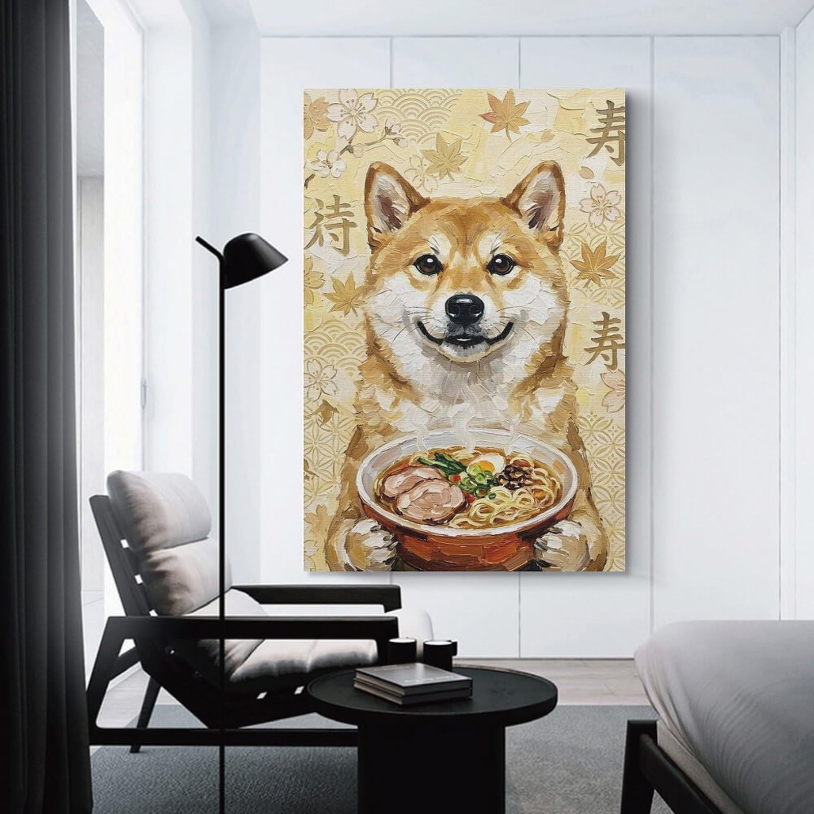Junmoney Shiba Inu with Ramen Painting Canvas Art Print 12x18inch(30x45cm), for Gallery Wall Layouts in Home Or Office, Decorative Artwork with Flexible Styling