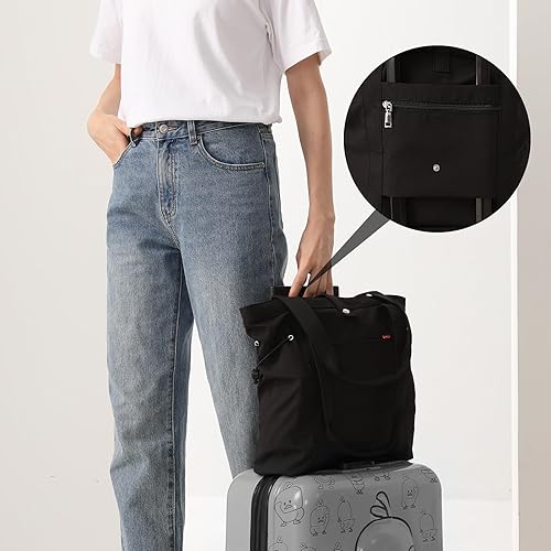 Miniatura 5 de YaKuss Bolsas de nailon para mujer, bolso de hombro con cincha lateral, impermeable, bolsa grande con cremallera