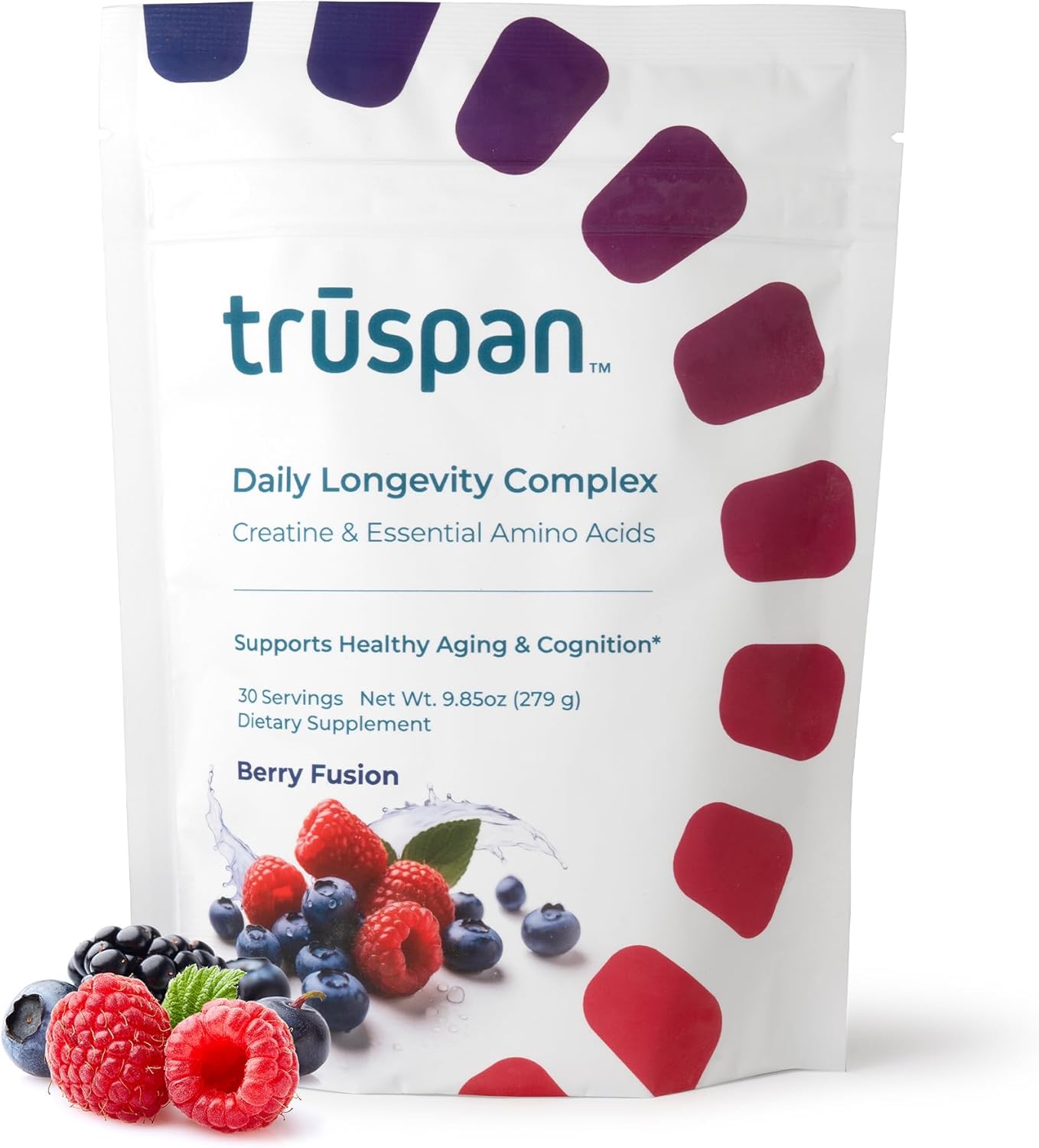 TruSpan Daily Longevity Complex Creatine Powder, with Essential Amino Acids, Sugar Free, Berry Fusion Flavor, 30 Servings