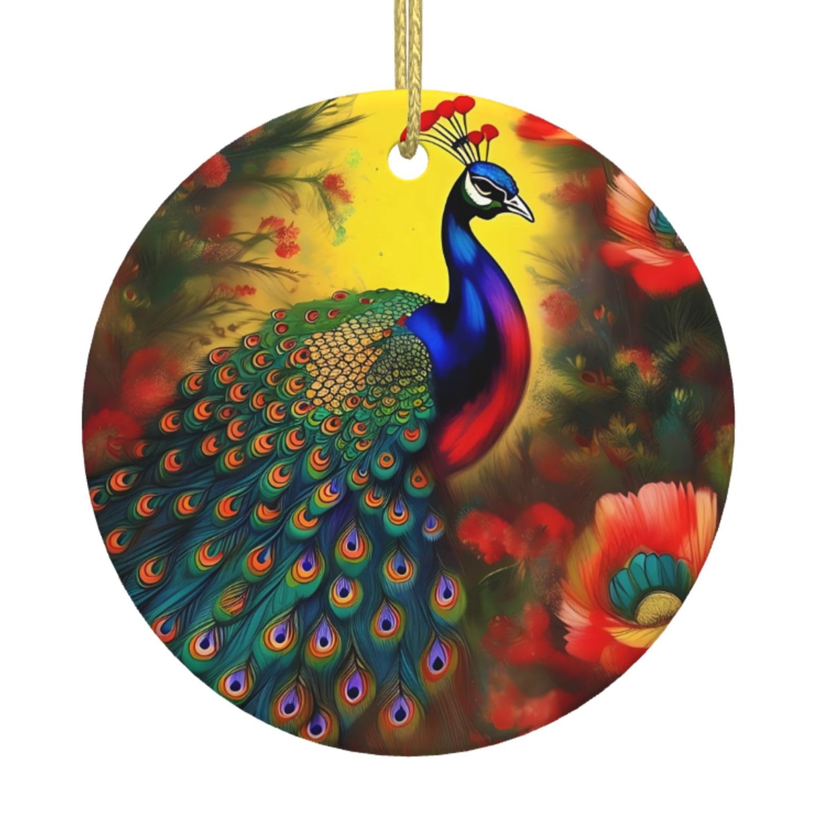 Peacock Flowers Printed Christmas Tree Ceramic Ornaments Holiday Decoration Christmas Unique Pendant for Christmas Party