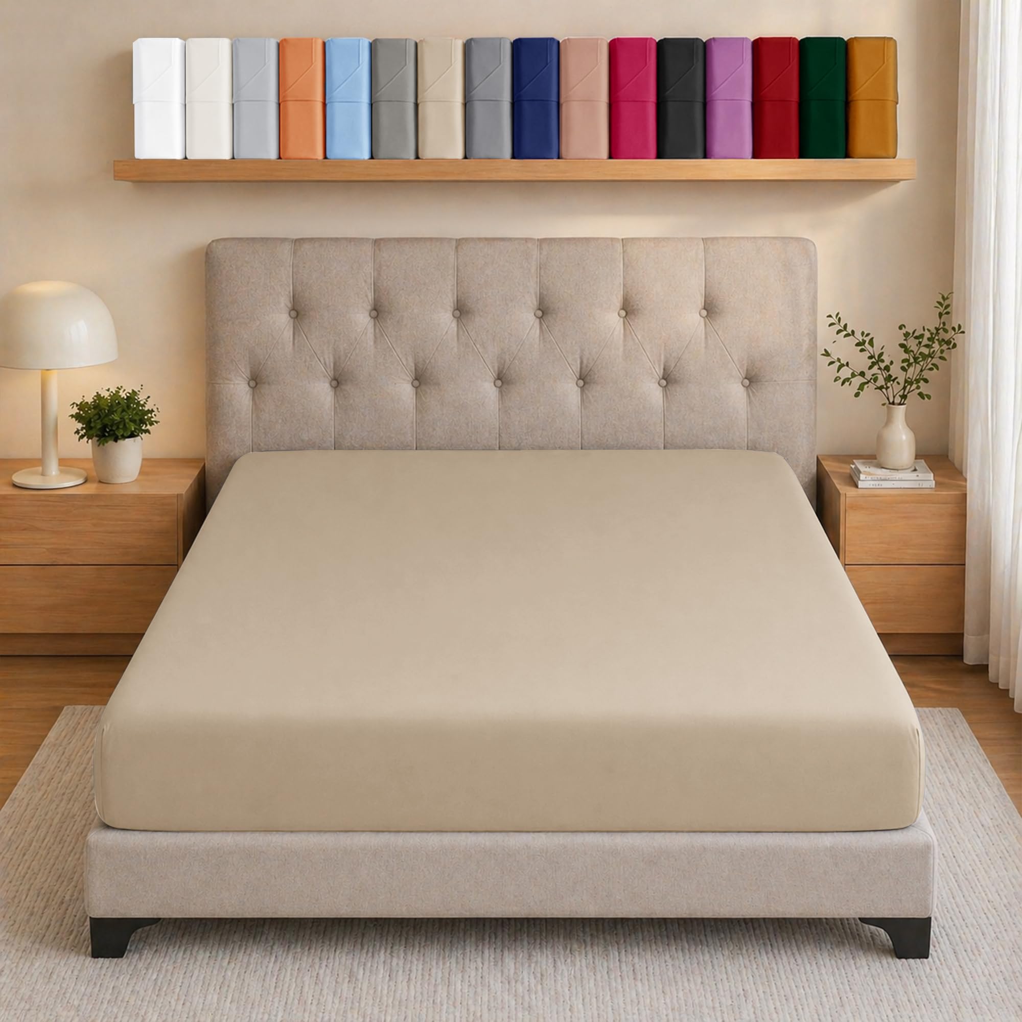 Ameha Beige Single Fitted Sheet Deep Pocket Up To 25 Cm Bedsheets Soft Brushed Microfiber Elasticated Corners Bottom Sheet Easy Care - Anti Wrinkle & Fade Resistant