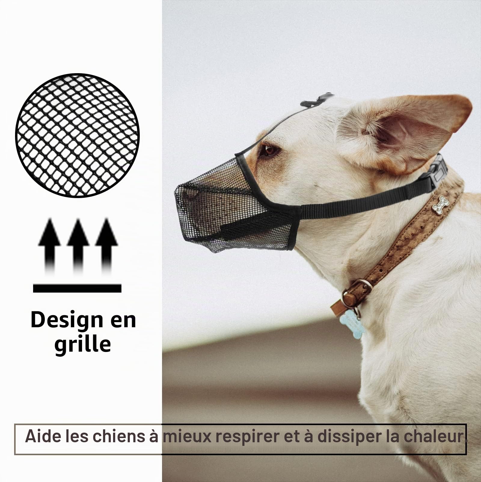 Muselière pour Chien avec Mailles arrondies, Muselière Respirante pour Petits, Moyens et Grands Chiens, empêche de Manger, Mordre et mâcher(L, Noir)