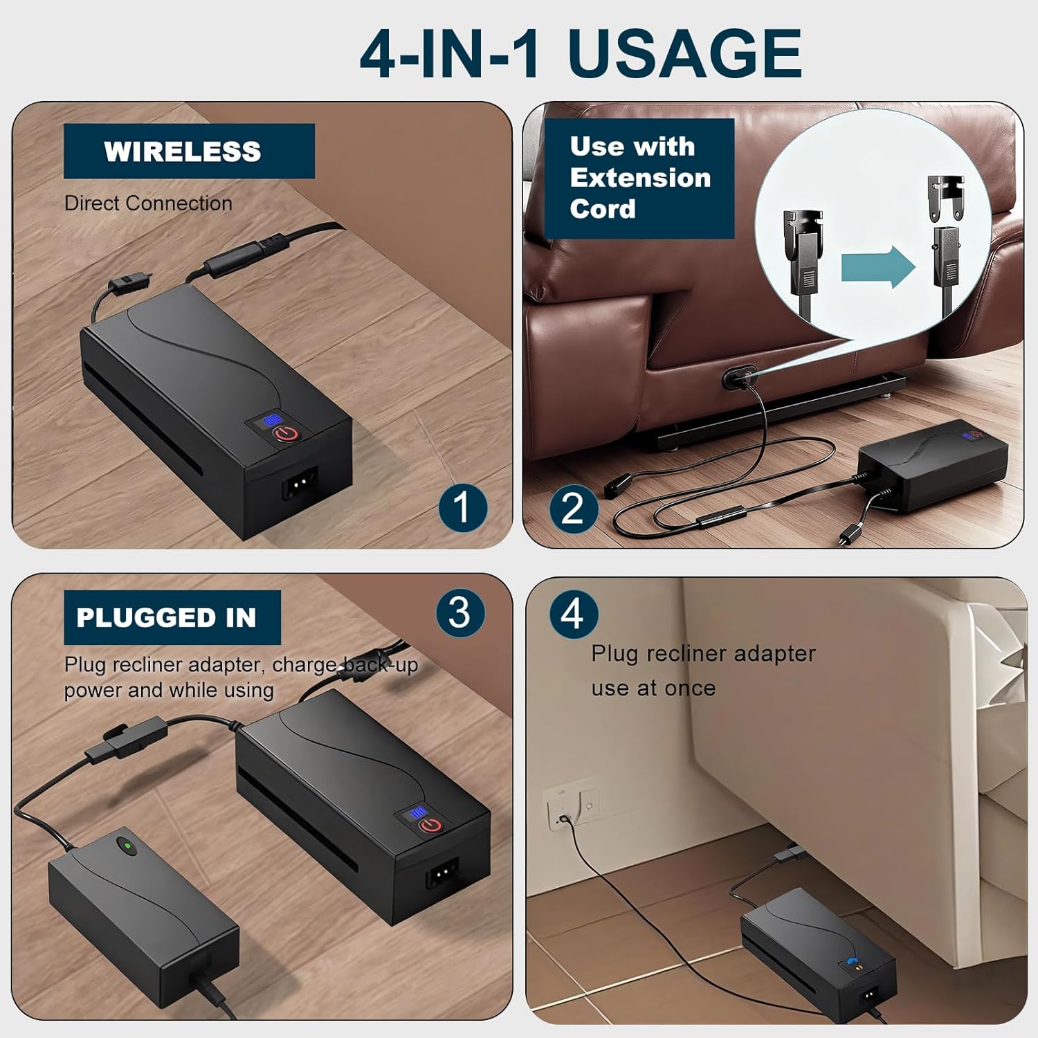 5000mAh Universal Battery Pack for Reclining Furniture, Recliner Battery Pack Rechargeable with LED Display, for 2-Pin Electric Recliner, Sofa, Lift Chair, Couch, Motion Furniture, with Y Power Supply