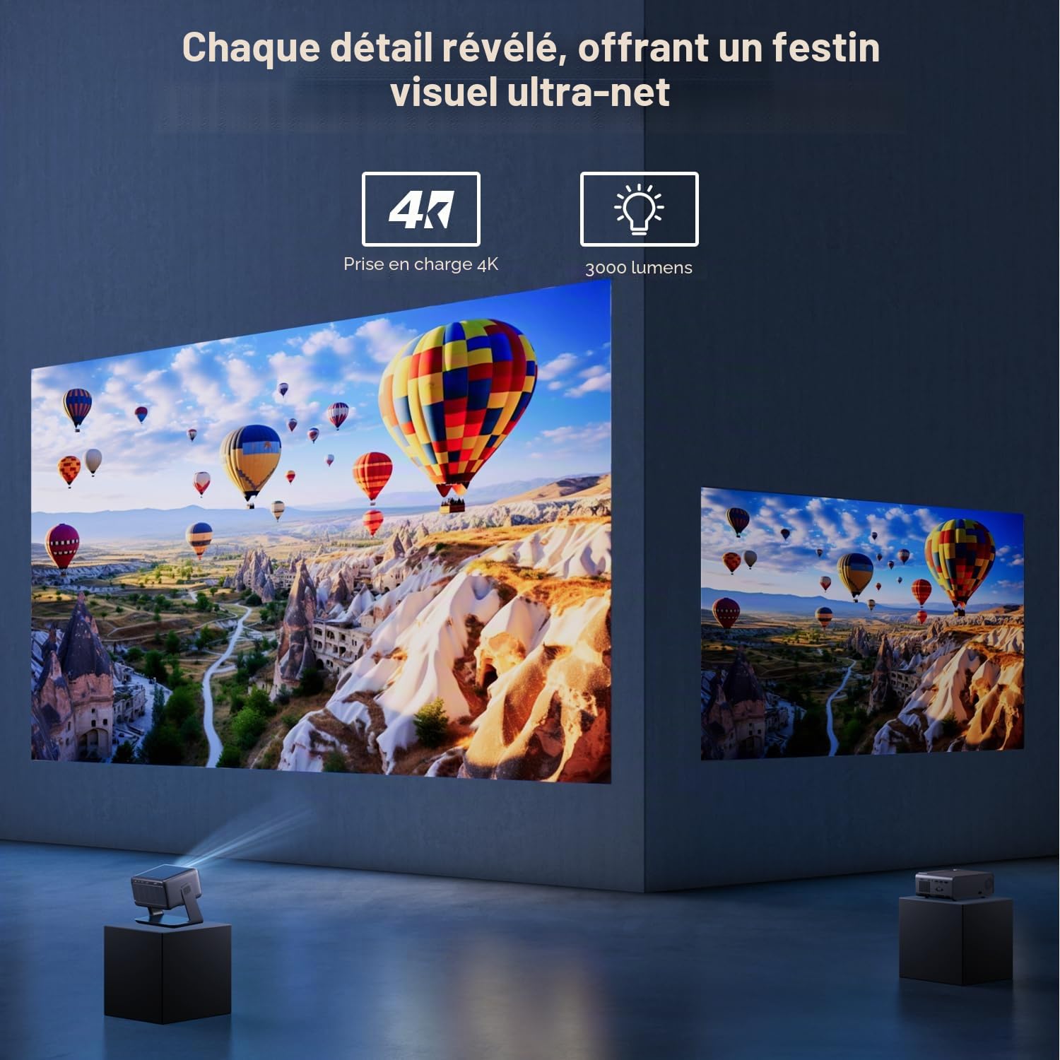 Vidéoprojecteur 30 000 lumens 【Dolby Audio】 Vidéoprojecteur AMEELA 1080P avec WiFi et Bluetooth, Mise au Point Automatique/Correction trapézoïdale 100 000 + Applications