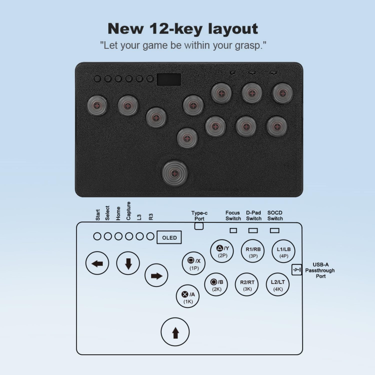 BITFUNX Flatbox Leverless Controller Arcade Stick, All-Button Arcade Controller 12Keys for PS4/PS3/PC/Switch/Steam, Arcade Fight Stick with SOCD/RGB/Turbo/Hot-Swap/Low Profile Switch