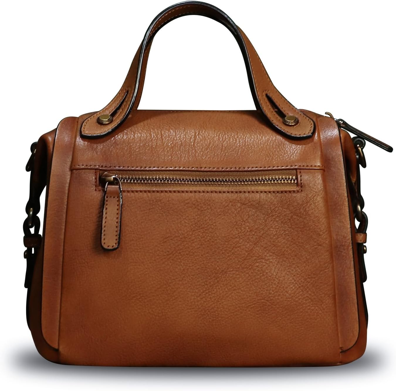 Genuine Leather Satchel Handbag for Women Retro Handmade Top Handle Crossbody Shoulder Bag Purses (Brown) - Image 3