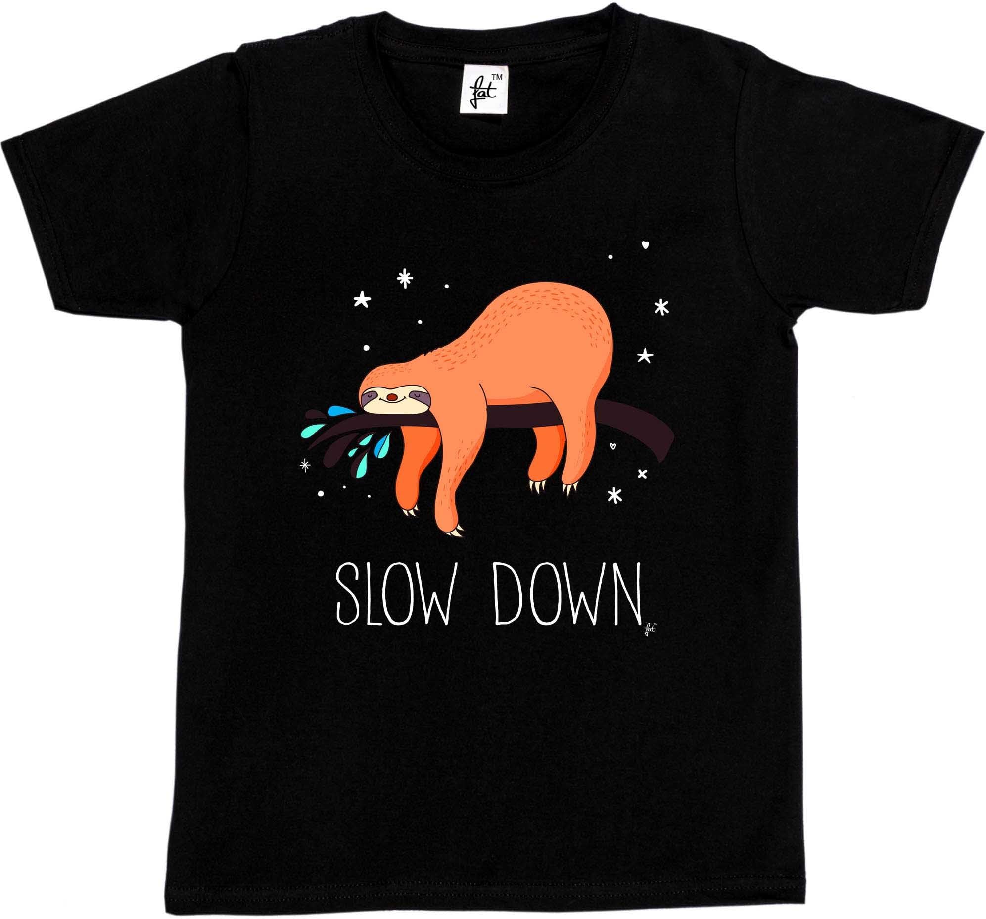 Slow Down Sloth Sleeping in Tree at Night Kids Boys/Girls T-Shirt
