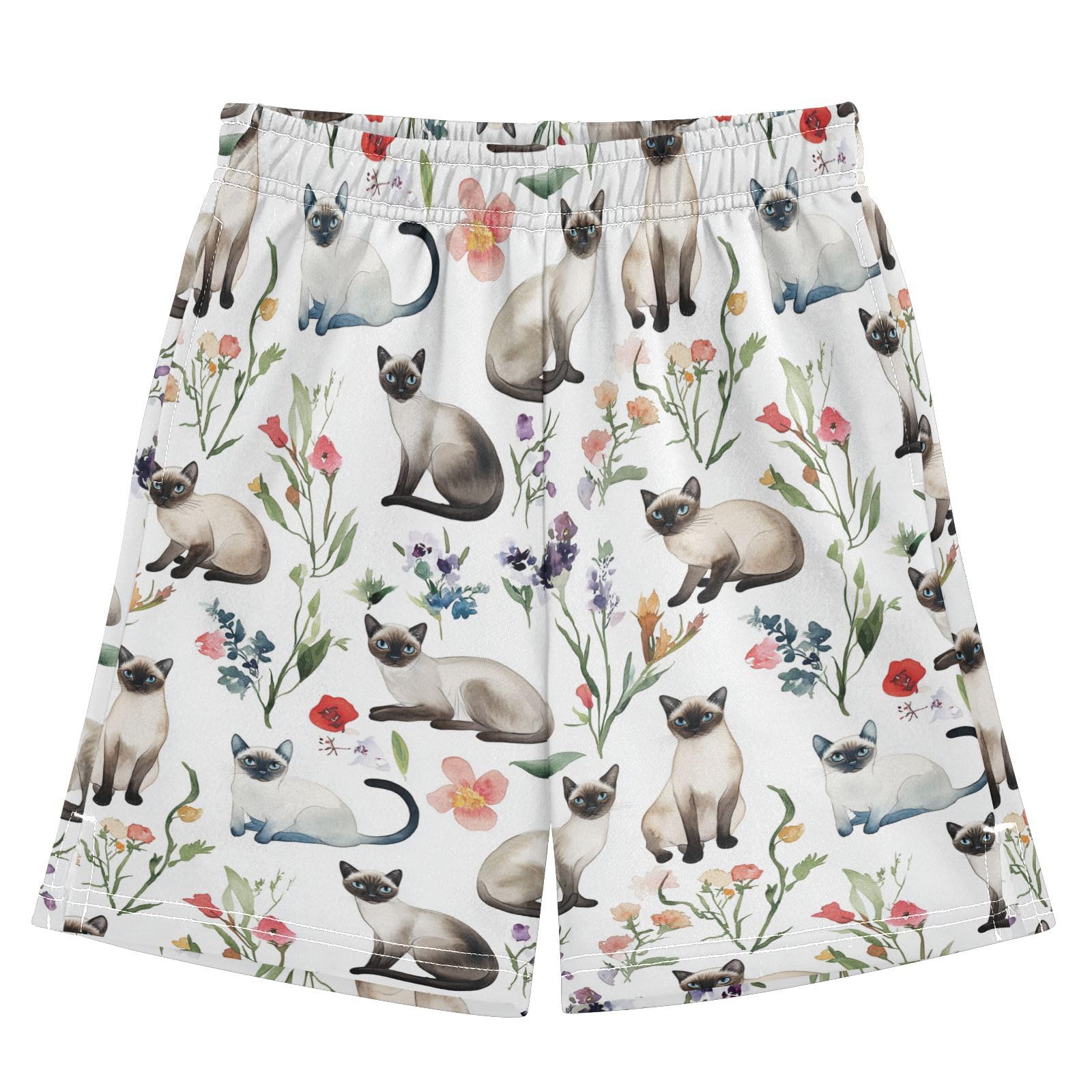 Boys Athletic Shorts Boys with Pockets Light Weight Running Short Pants L Cartoon Siamese Cats