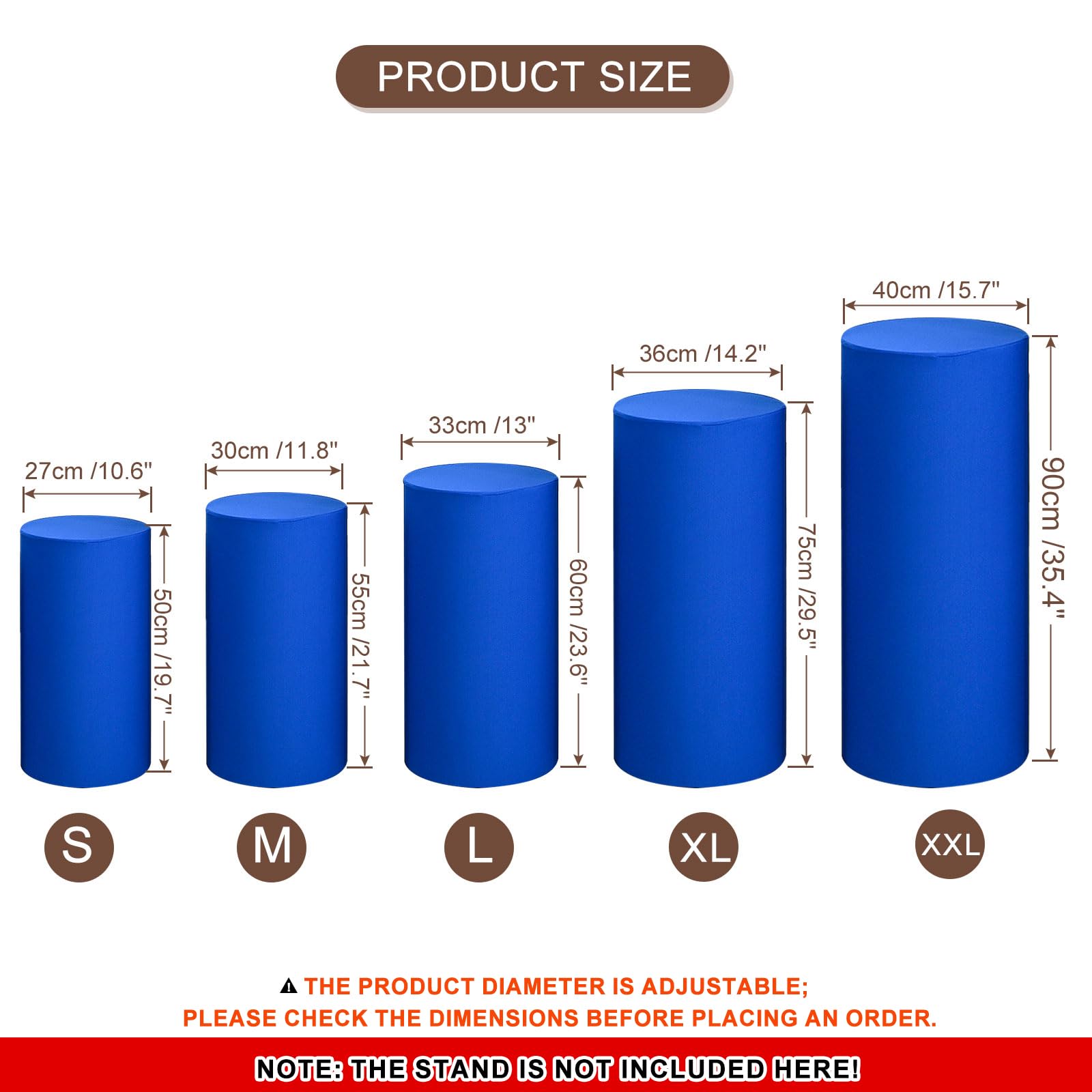 QUARKZMAN Juego De 5 Fundas Para Soporte Cilíndrico De Spandex Azul Zafiro, Funda Para Soporte De Pedestal Para Decoración De Fiestas, Solo Contiene Fundas Cilíndricas (Tela Elástica)