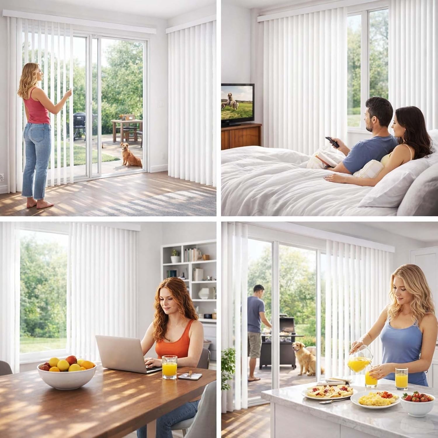 Vertical Blinds for Sliding Glass Doors 72" 76" 78" W x 84" H, Blackout Patio Door Blinds, Heavy Duty Aluminum Track Smooth Glide Woven Fabric Look PVC Window Treatments, Modern White(108" W x 72" H)