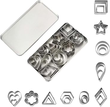 Cookie Cutters, Set of 30, Stainless Steel, Heart, Star, Round, Flower, Triangle, Square, Oval, Mini Cookie Cutter, Cute, Large, Medium, Small, Pastry Tool, Scratch Resistant, Biscuit Mold, Clay, DIY